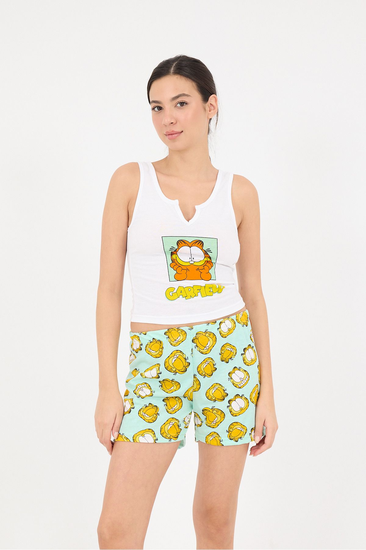 Addax-Ş097-T5 Model Printed Pajama Set with Shorts 5