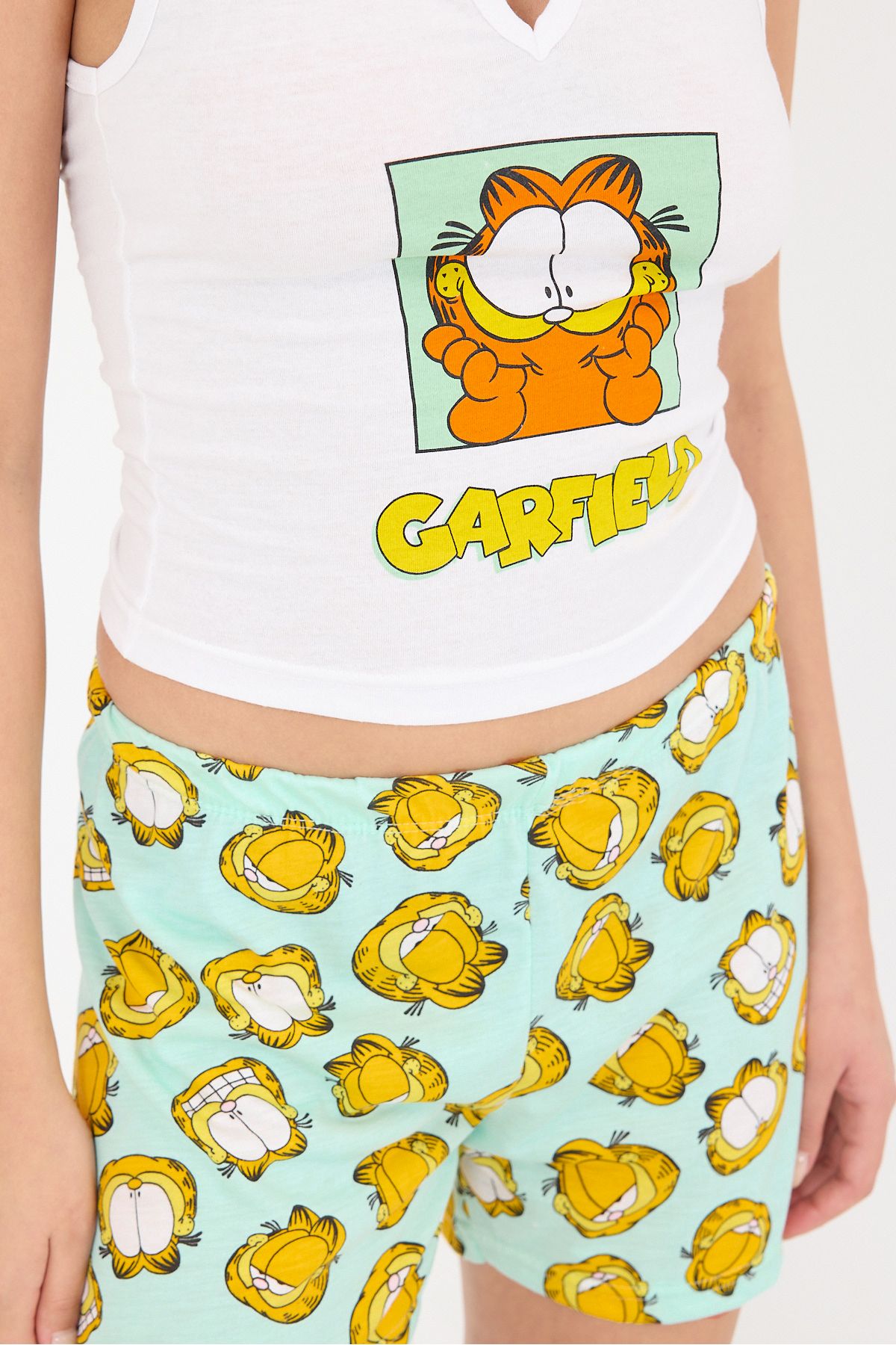 Addax-Ş097-T5 Model Printed Pajama Set with Shorts 3