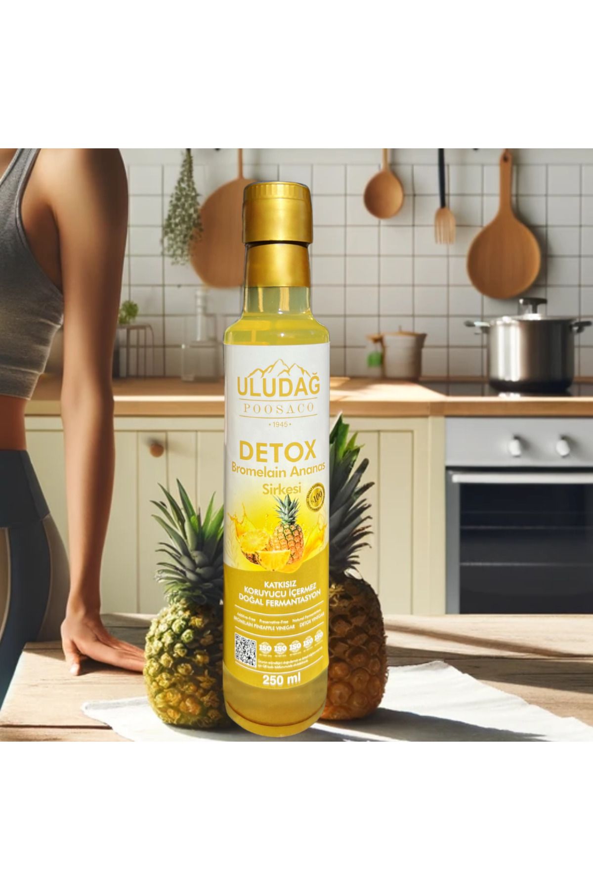 Uludağ Detox Bromelian Ananas Sirkesi 250ml; Doğal Fermantasyon Katkısız Detox Pineapple Vinegar 250ml