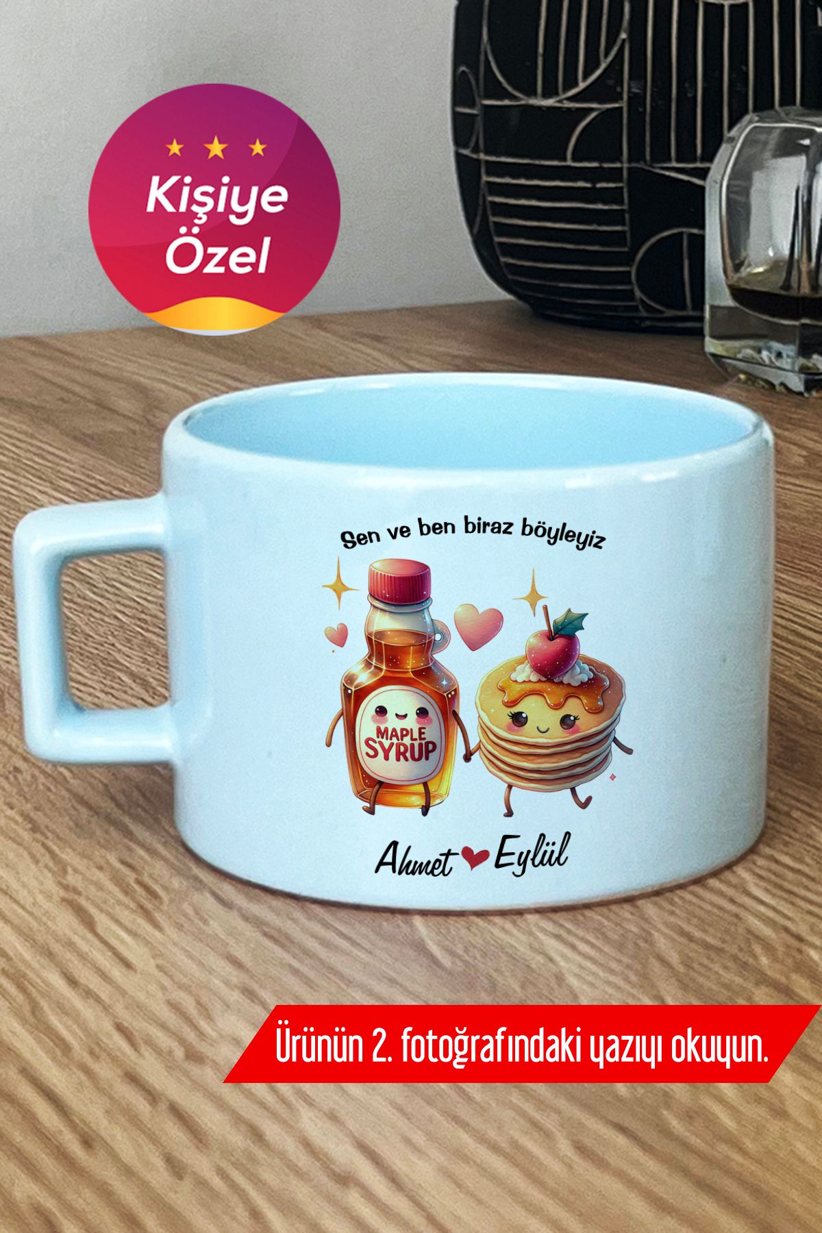 Hedizu Kişiye Özel Bal ve Pankek Pastel Fincan Mavi Sevgililer Günü Hediyesi Z6Q U1Y