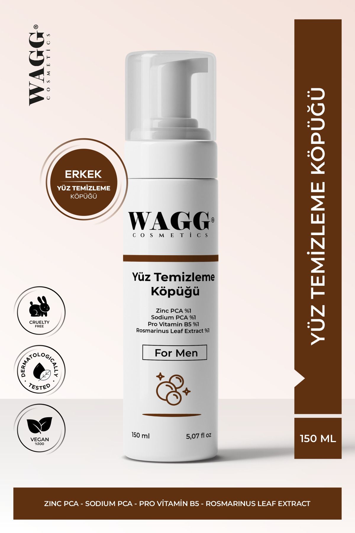 WAGG Cosmetics Yağlanma Karşıtı Yüz Temizleme Köpüğü For Men-erkek 150ml Eşsiz Koku