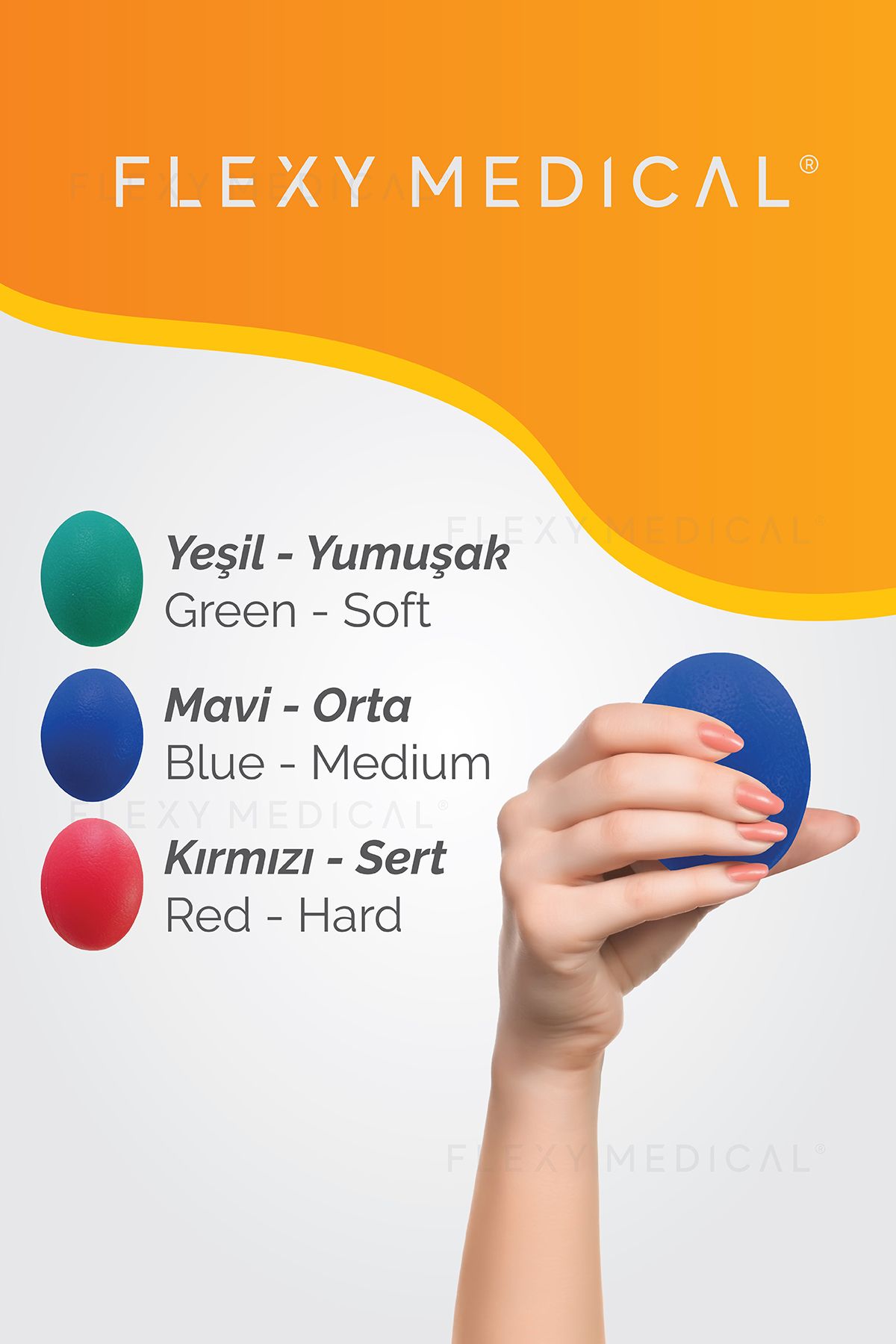 Flexy Medical-3 Hardness Silicone Exercise Ball - Hand Wrist & Finger Strengthening, Stress Physical Therapy 3