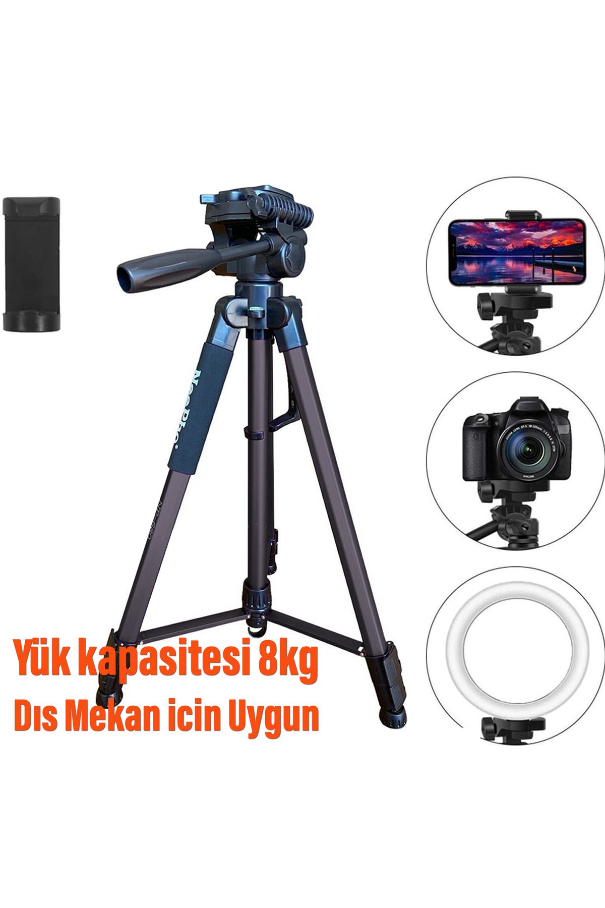 EXENAR Tripod 170cm Profesyonel 3 Ayak Telefon Video Çekim Tripodu Uzun Boy Sabitleyici Tripod