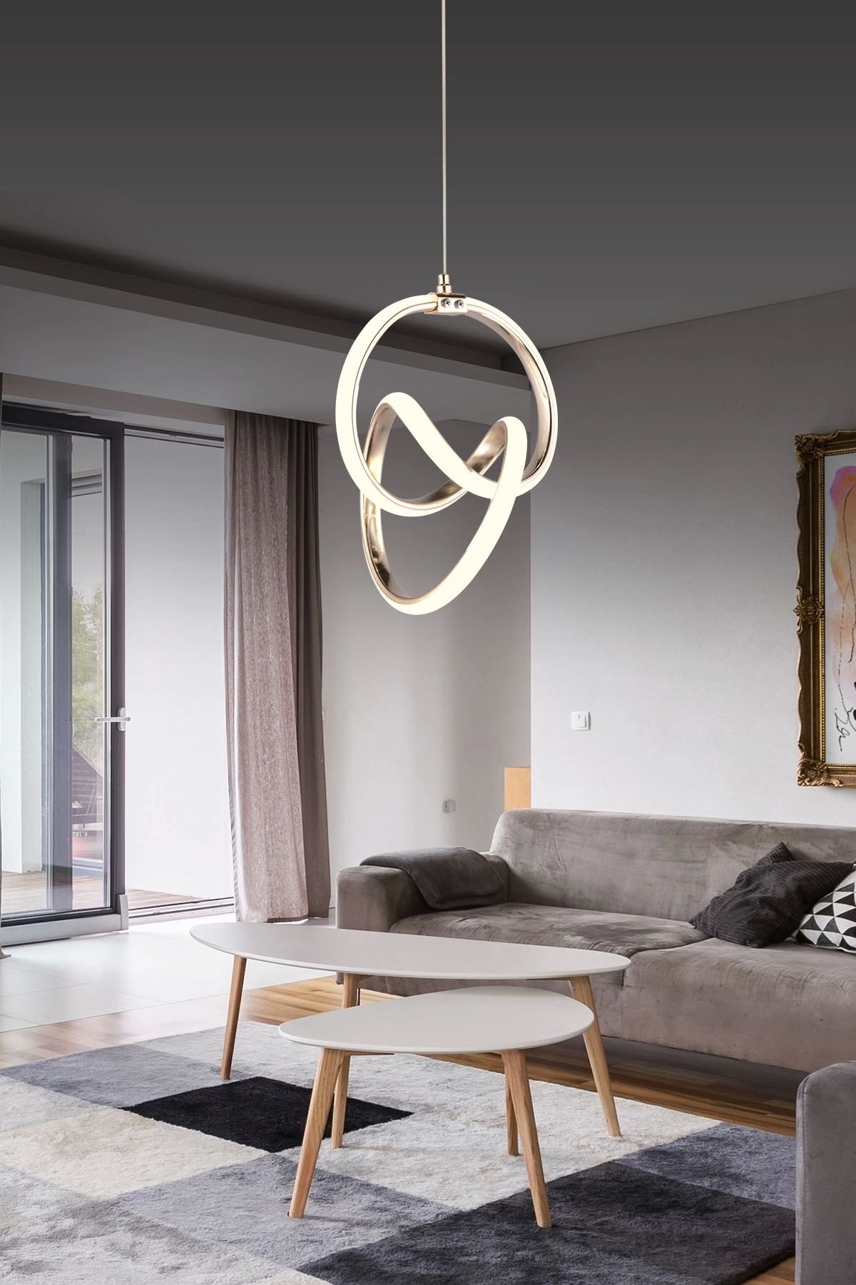 NZL Lighting Modern Füme Üç Renkli Gold Sarkıt Ledli Salon Avize ve Ourma Odası Avize Ledli Avize