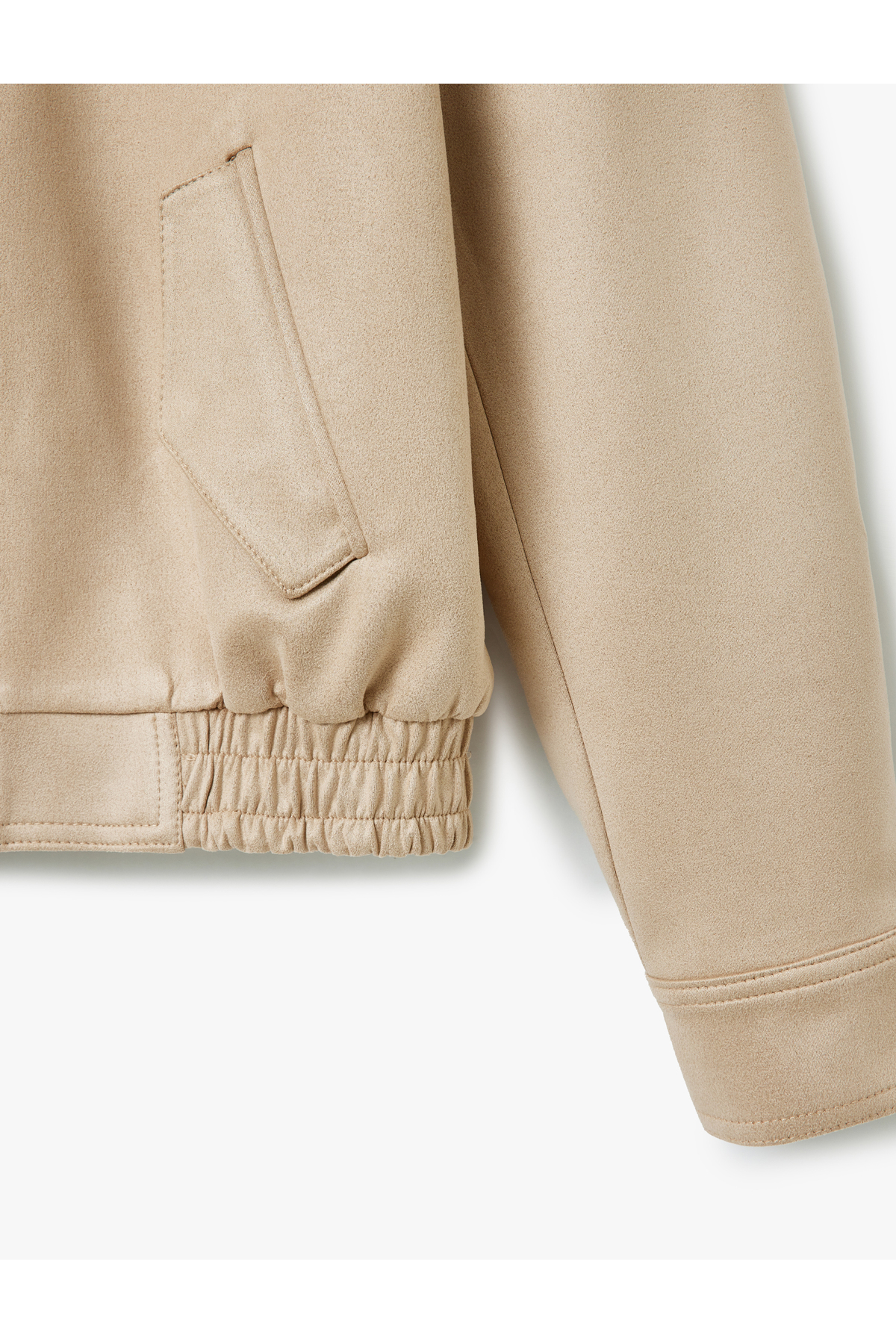 Koton  Fermuarlı Dik Yaka Cepli Uzun Kollu Crop Suni Süet Ceket - Görsel 4