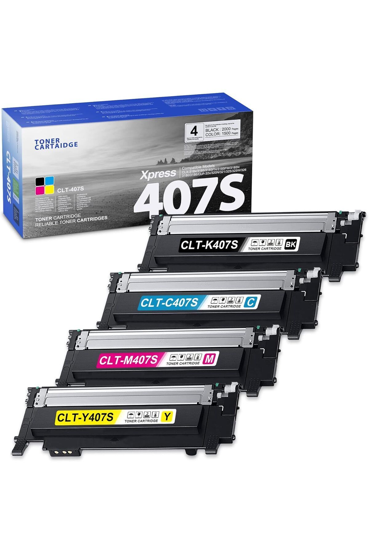 Samsung 407S CLT-407S Toner Set 4 RENK  Toner  Samsung CLX-3185FW CLP-325W CLX-3185 CLX-3180 Printer