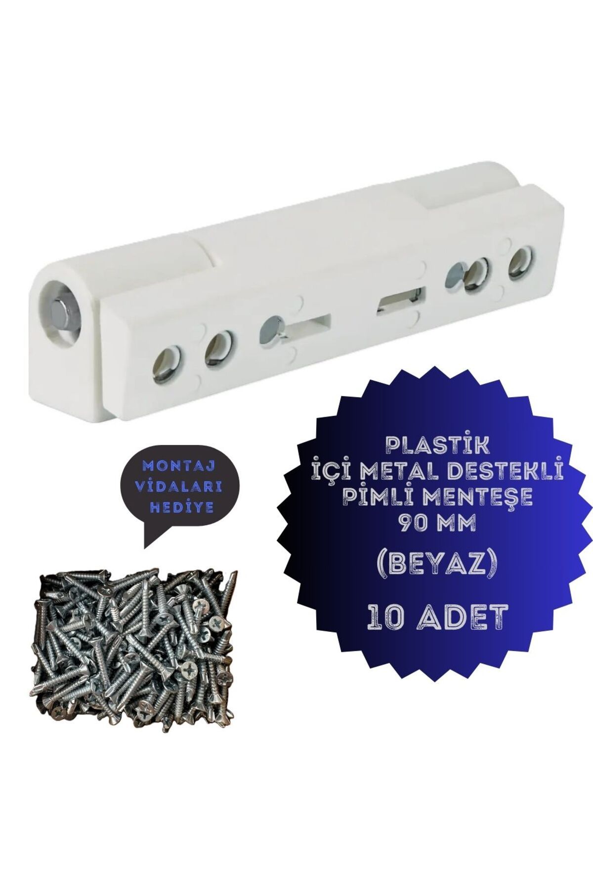 Process PVC Pimapen Kapı Menteşesi Pls Metal Destekli 90mm Beyaz (10 Adet) Vidalar Dahil