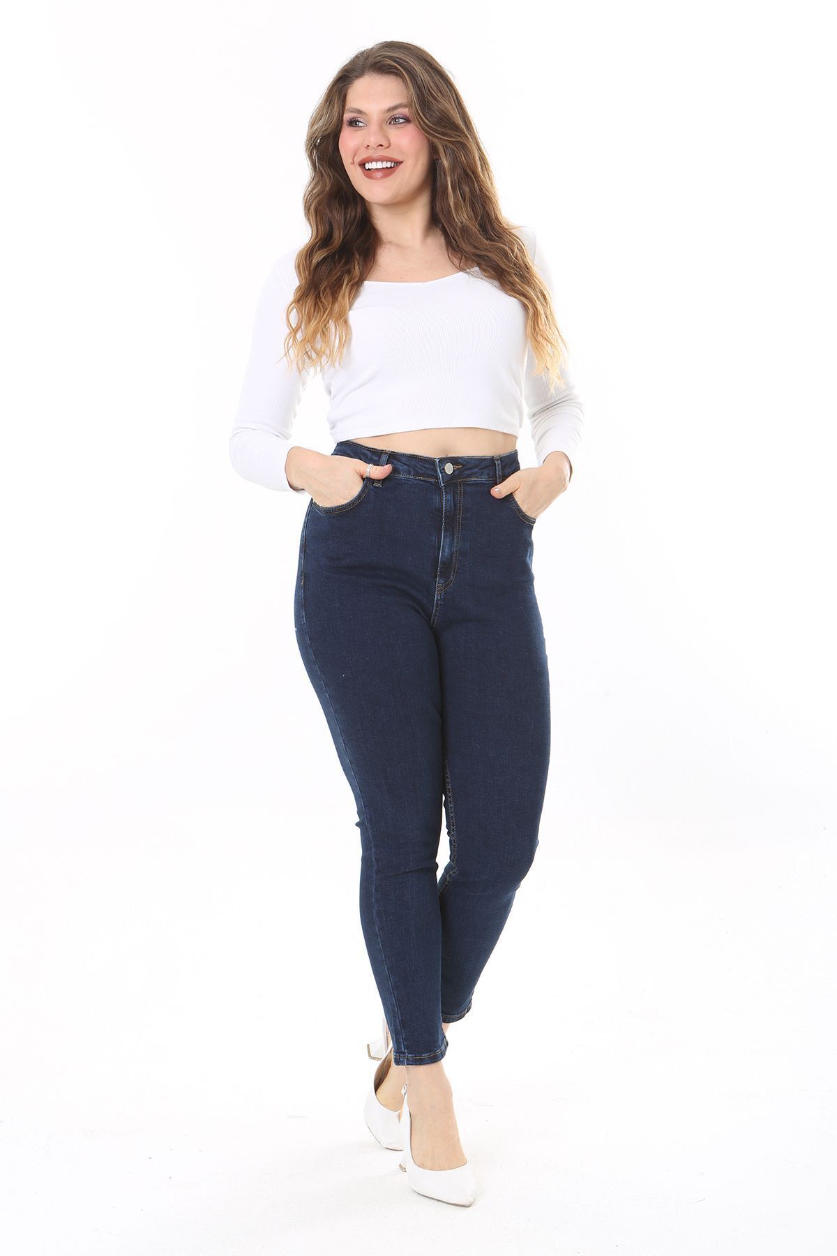 Şans-Blugi skinny din Lycra cu talie înaltă - Marimea Plus pentru femei 65N38094 5