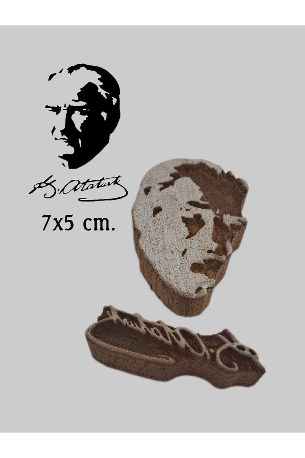 baskıkalıbı Ahşap baskı kalıbı atatürk sülieti ve imzası 7x5 cm. d115