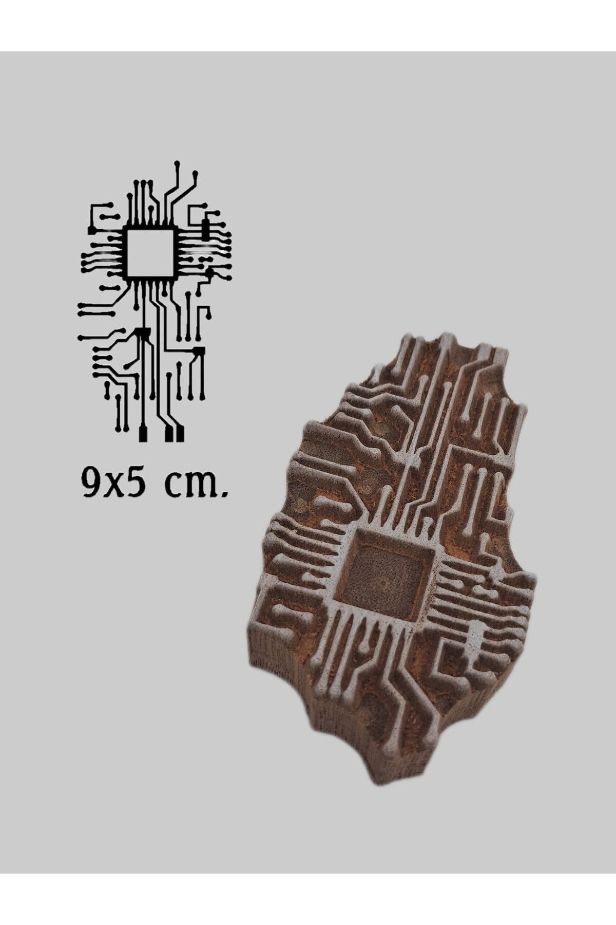 baskıkalıbı Ahşap baskı kalıbı elektironik devre 9x5 cm. d94