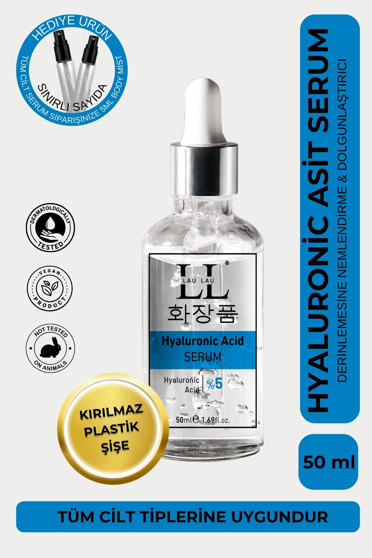 LAU LAU Vegan İçerikli Yoğun Nemlendirme & Cilt Dolgunlaştırıcı & Canlandırıcı Serum 50 Ml