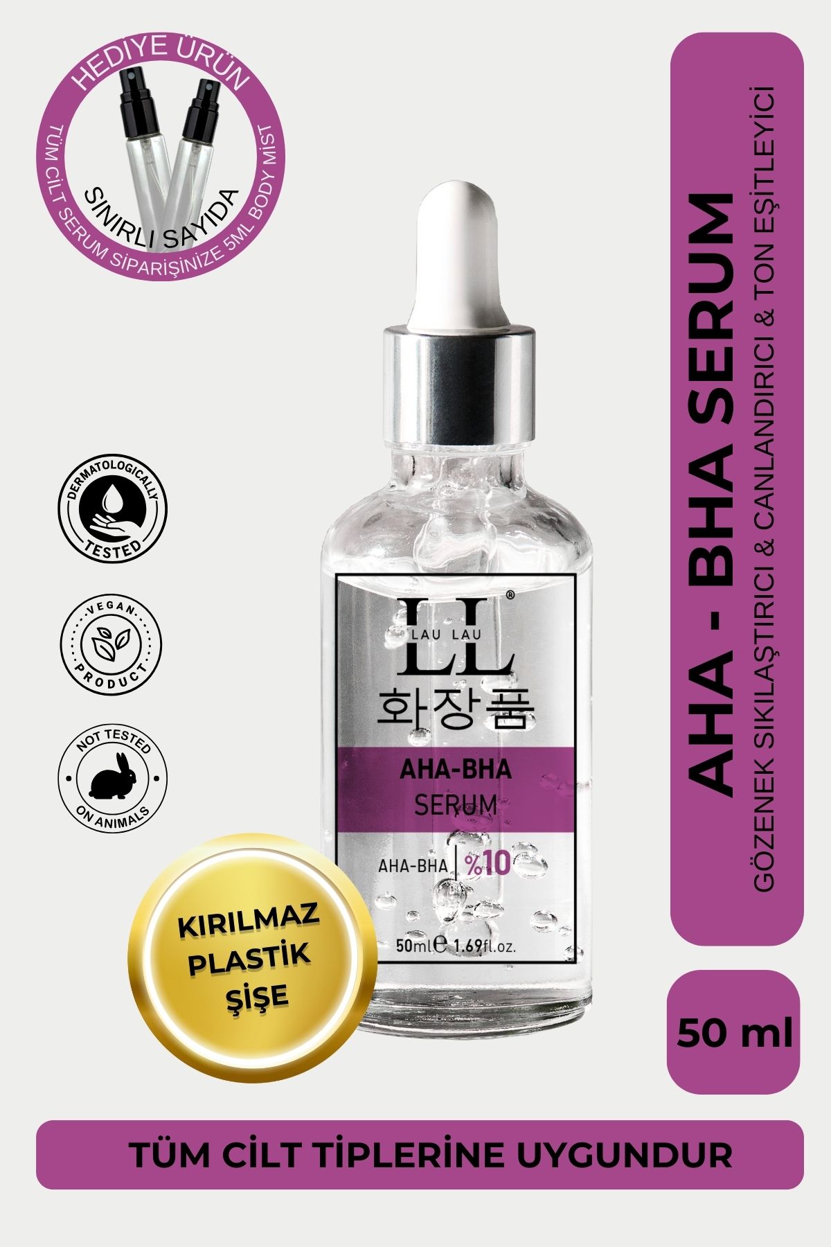 LAU LAU Gözenek Sıkılaştırıcı, Canlandırıcı, Nemlendirici ve Cilt Yenileyici Vegan Serum 50ml