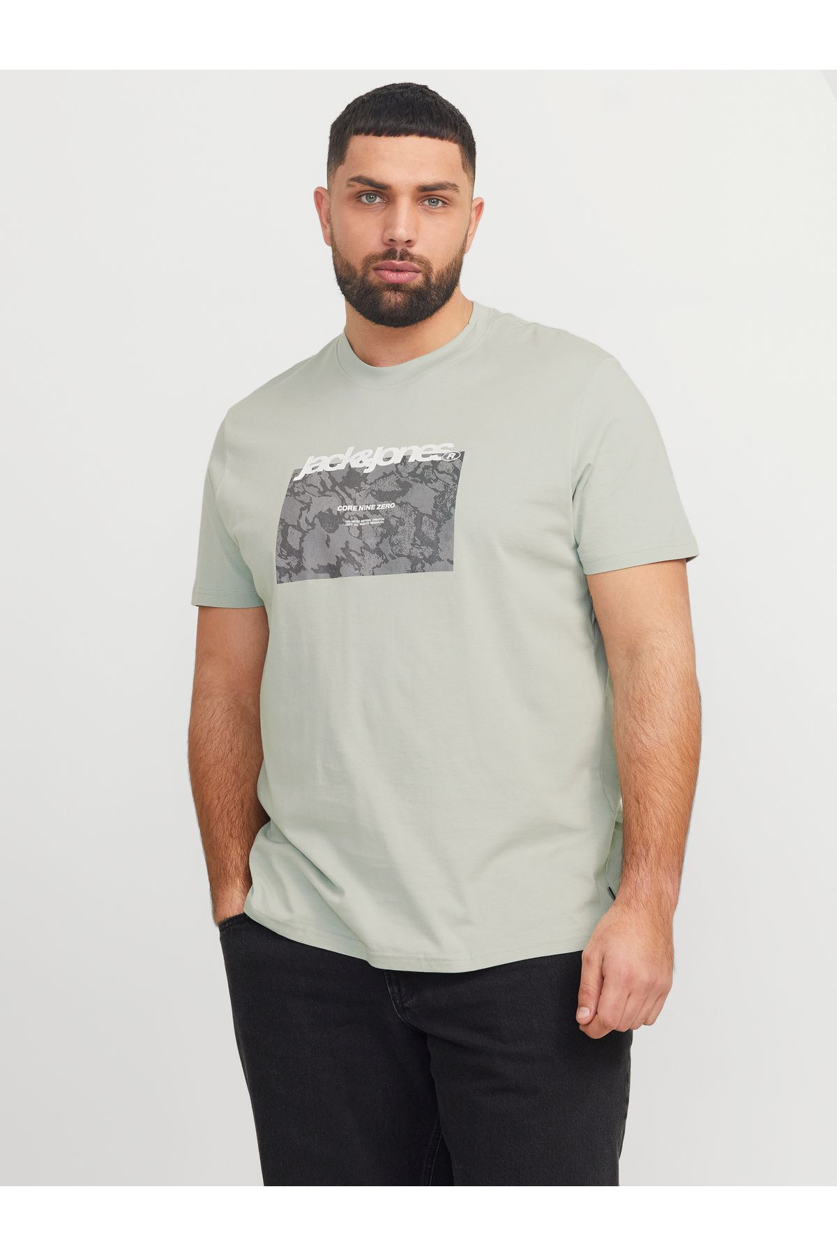 Jack & Jones Jack Jones Jcotarmac Camo Front Tee Ss Crew N Pls Erkek Gri Büyük Beden Tshirt 12278563-05