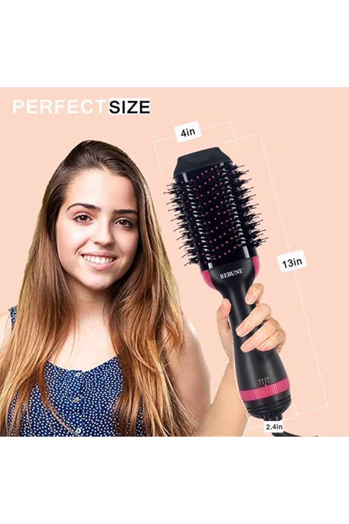 rebune-1200W Hair Styler RE-2089 One-Step Volumizer Hair Dryer and Hot Air Brush, Black 4