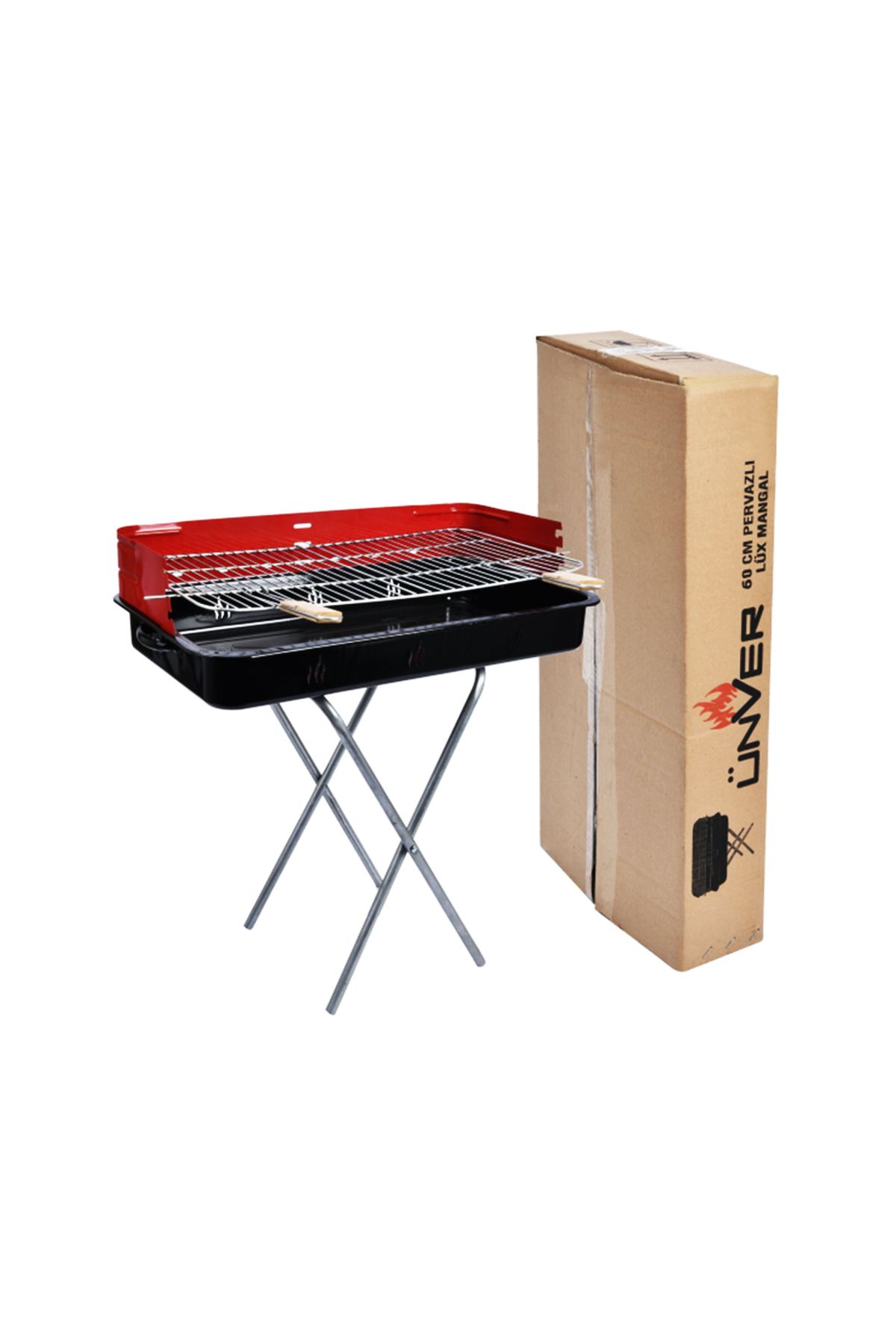 KutuluStore 60CM PERVAZLI PORTATİF AYAKLI MANGAL TEKLİ KUTULU (5168)