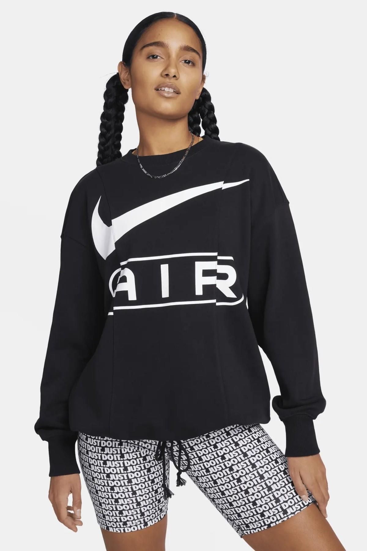 Nike Air Women's Oversized Crew Neck French Terry Sweatshirt Kadın Geniş Kalıp Sweatshirt Siyah