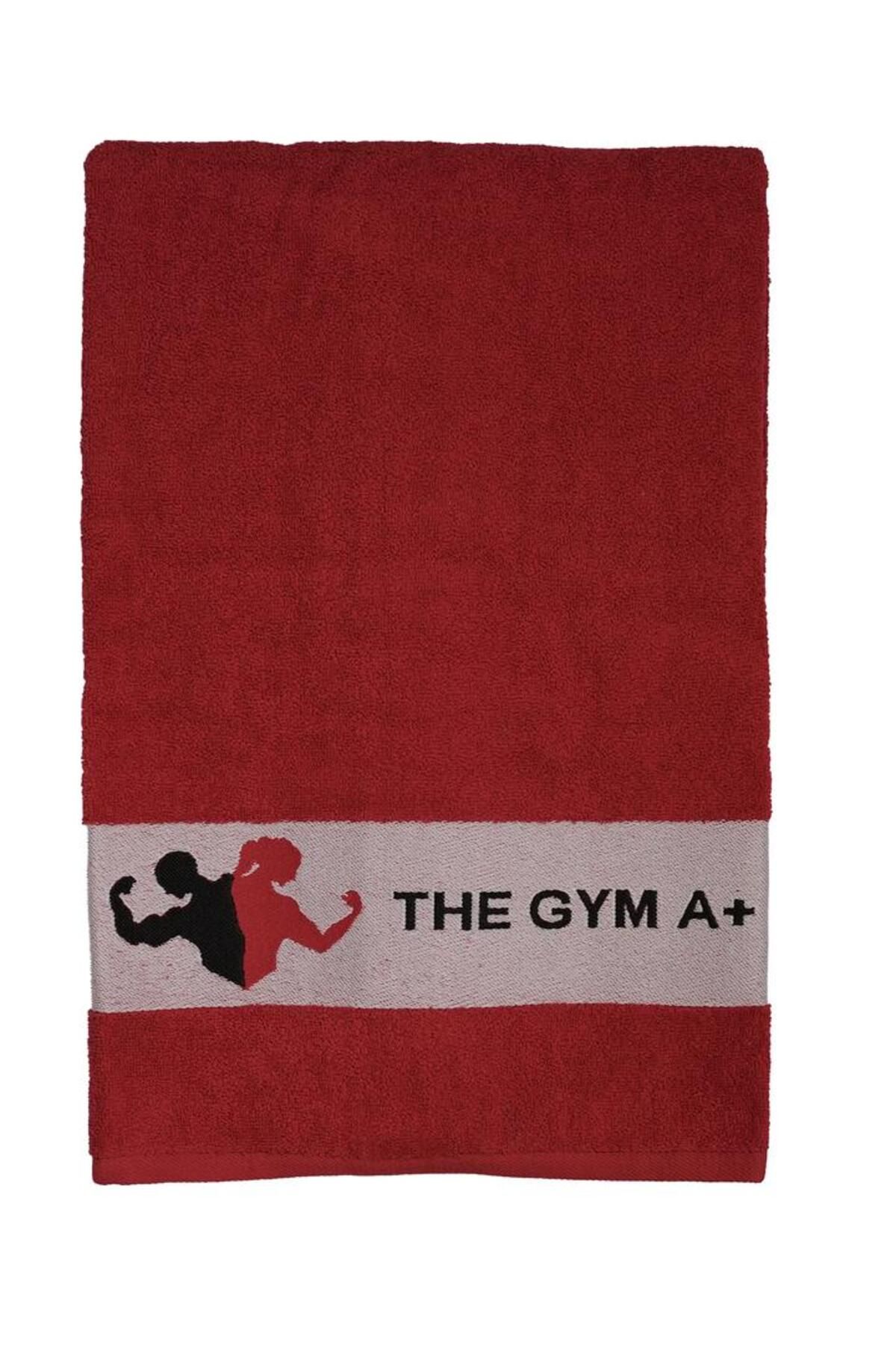 THE GYM Spor Fitness ve Plaj Vücut Havlusu 70x140 %100 Pamuklu Standart Desen Kırmızı