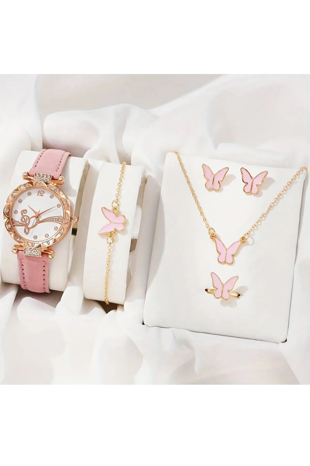 M SMİLE KADIN KOL SAAT SETİ, YÜZÜK BİLEKLİK KOLYE KÜPE SAAT