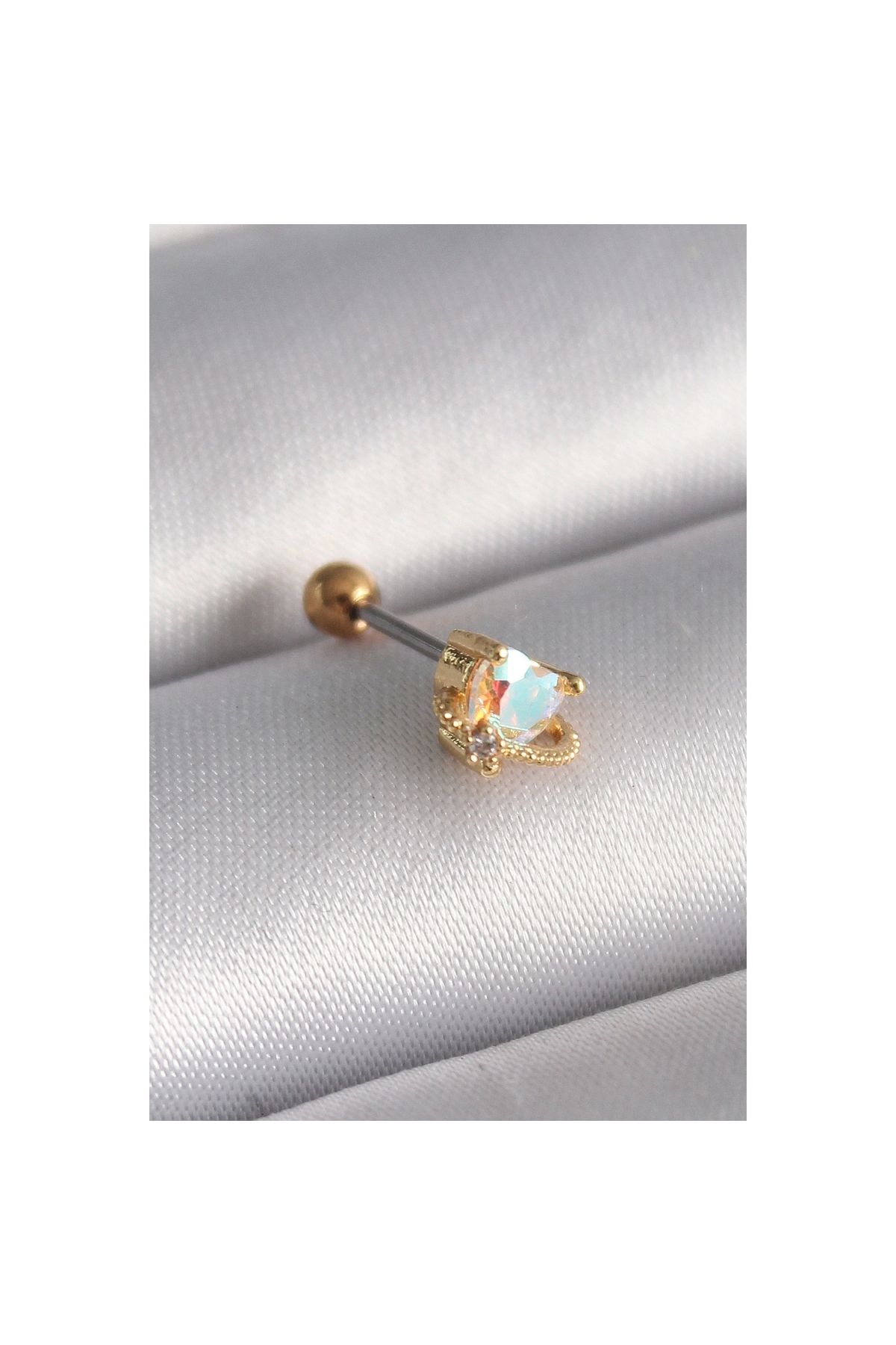 Narnuga 316L Çelik Gold Renk Zirkon Taşlı Kalp Tragus Piercing - TJ-PR1242