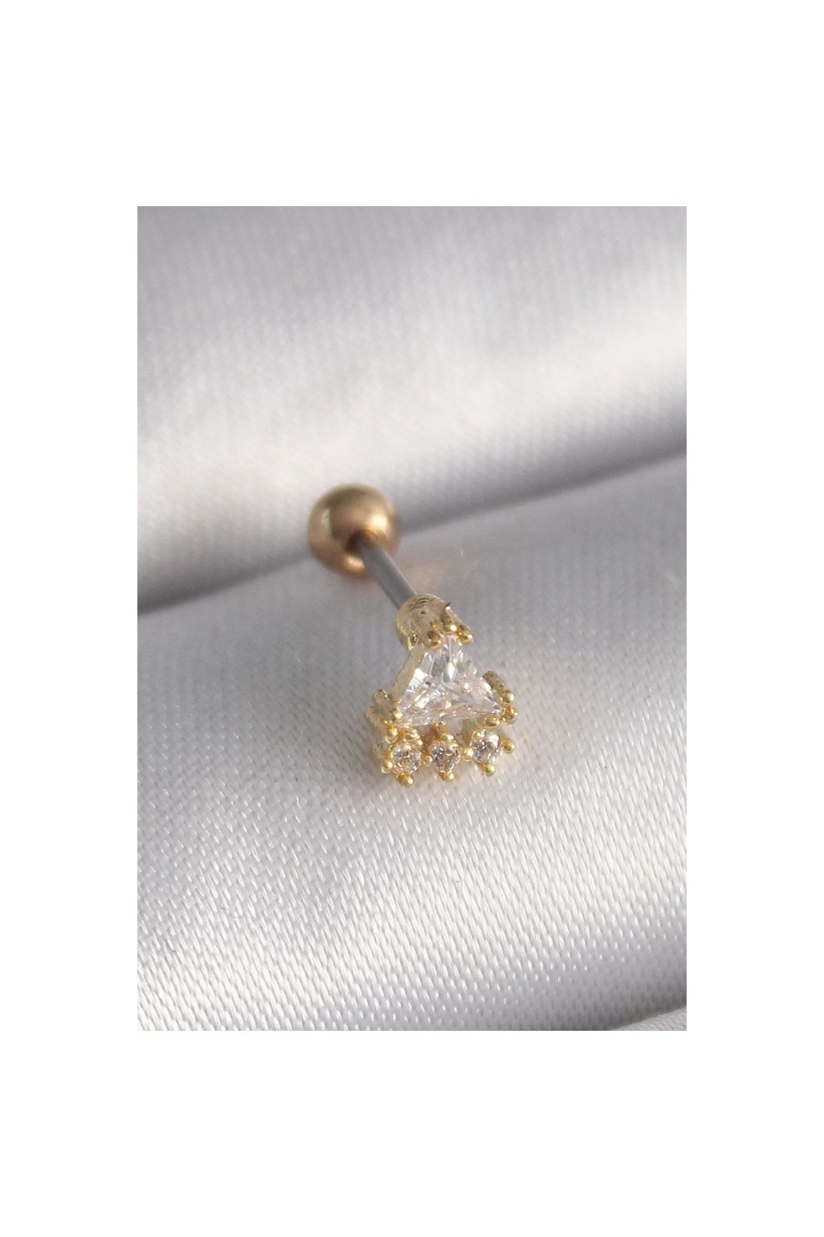 Narnuga 316L Çelik Gold Renk Üçgen Zirkon Taşlı Tragus Piercing - TJ-PR1238