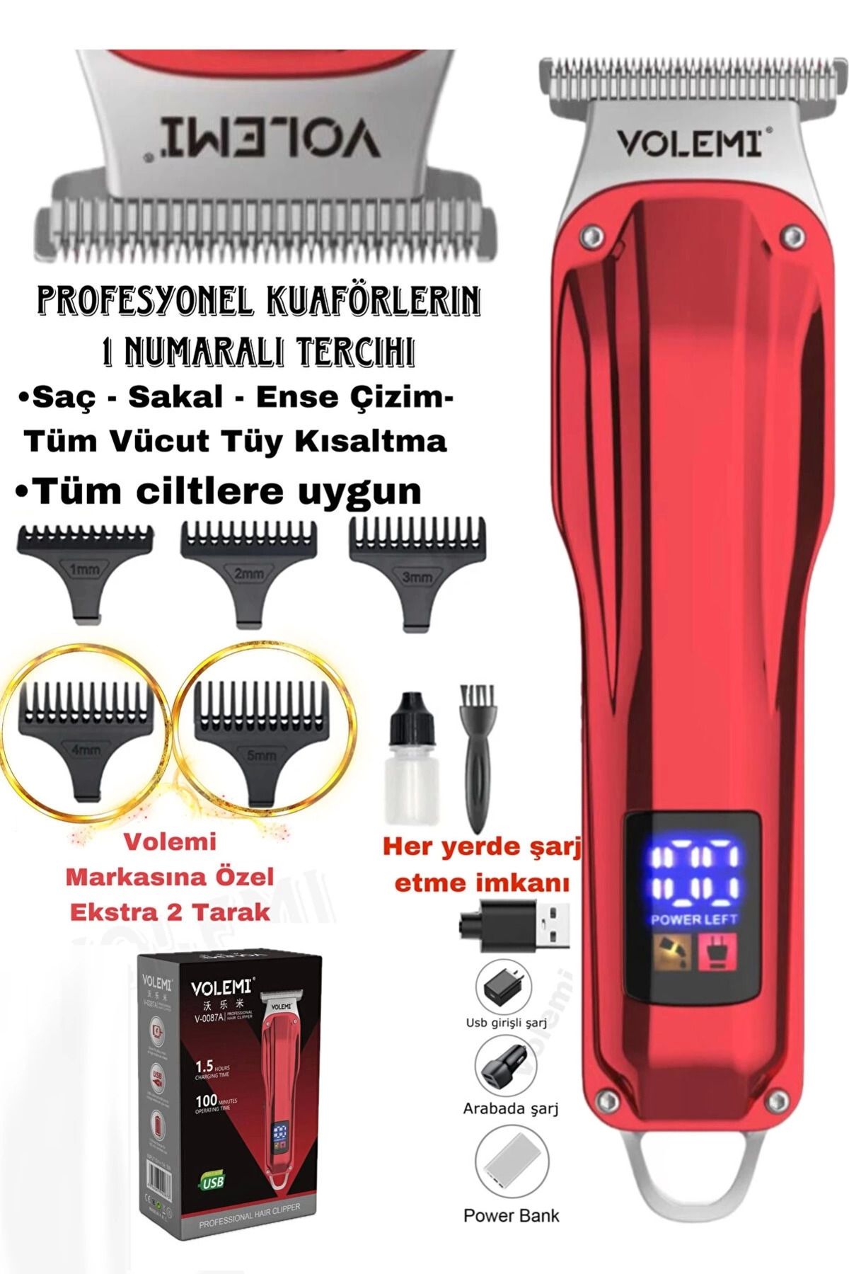 ShopZum V-0087A Profesyonel Şarj Göstergeli Saç Sakal Lazer Öncesi Tüm Vücut Tıraş Makinesi