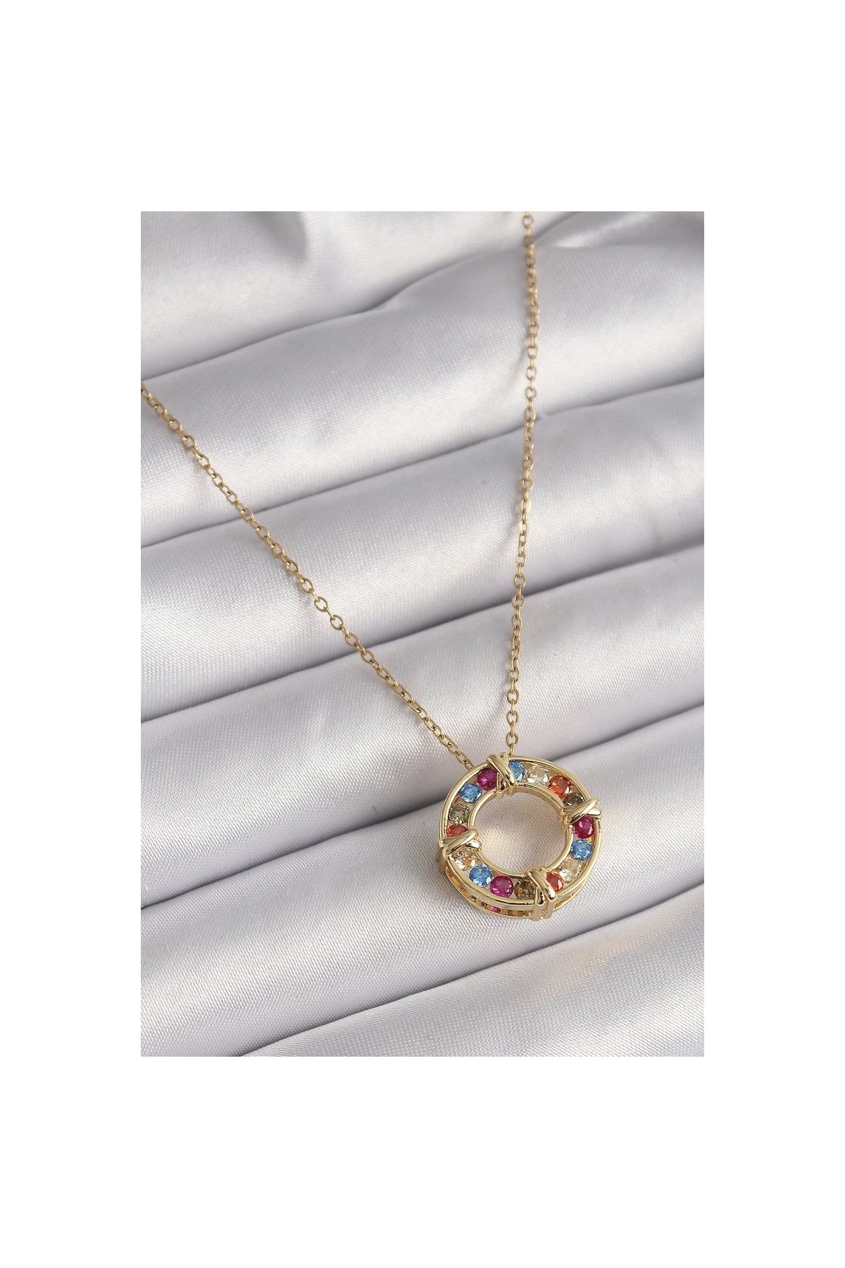 Narnuga 316L Çelik Gold Renk Zincir Renkli Zirkon Taşlı Xoxo Model Kadın Kolye - TJ-BKO9628