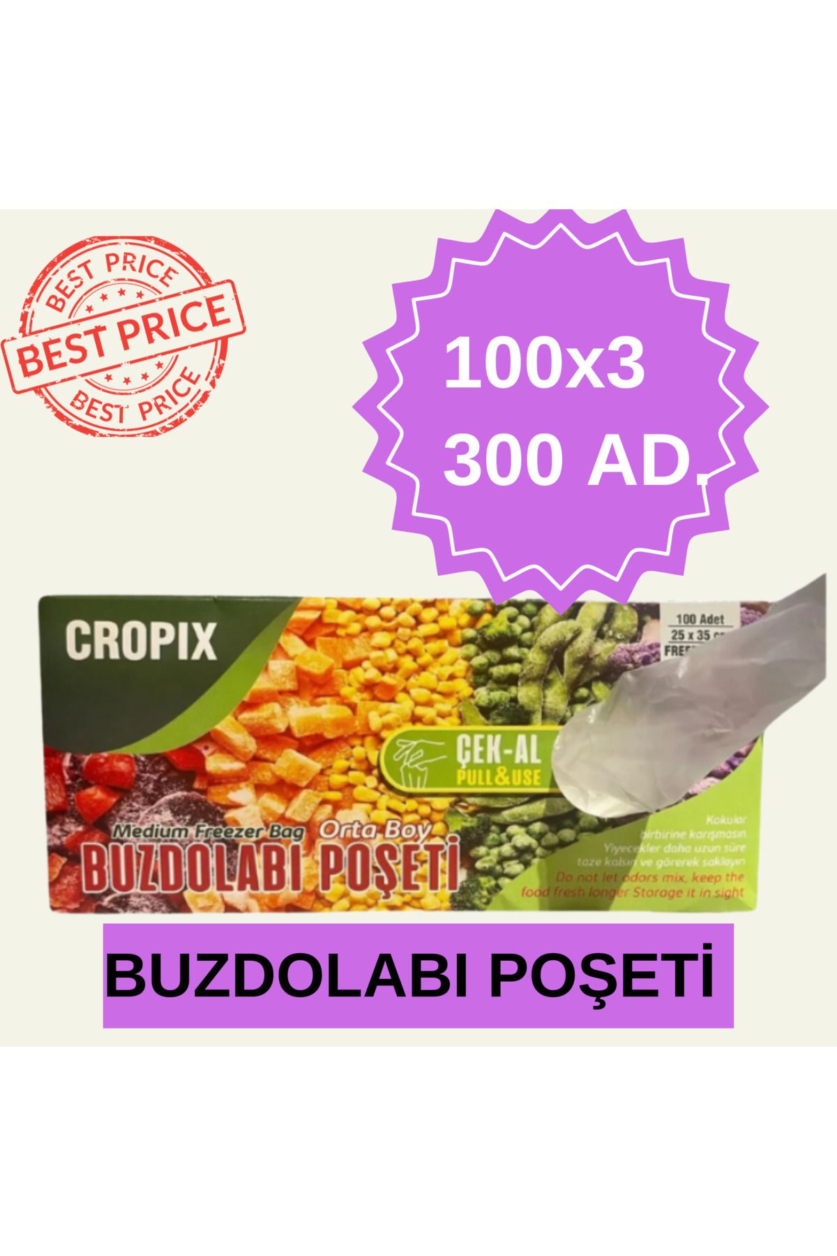 Cropix 100'lü Buzdolabı Poşeti 3 Kutu 3x100