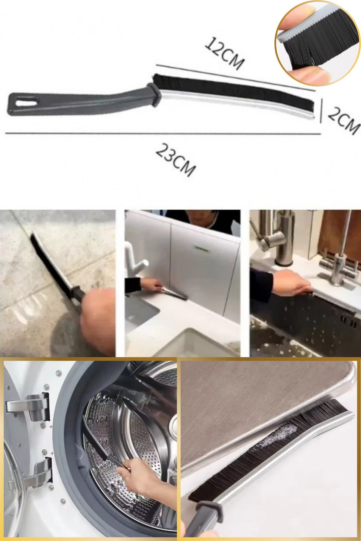 Hane Dostu 23 CM Bükülebilir Ergonomik Tasarım Derz Arası Banyo Mutfak Dar Alan İnce Temizlik Fırçası