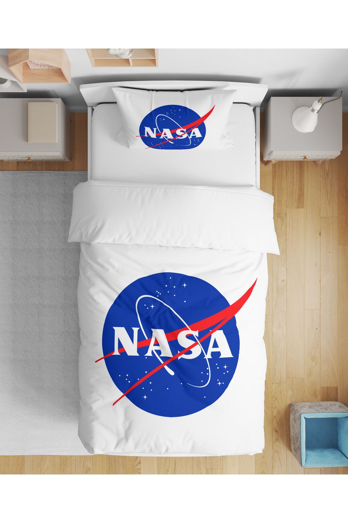 Home NASA 3D Dijital Baskılı Tek Kişilik Çarşafsız Nevresim Takımı