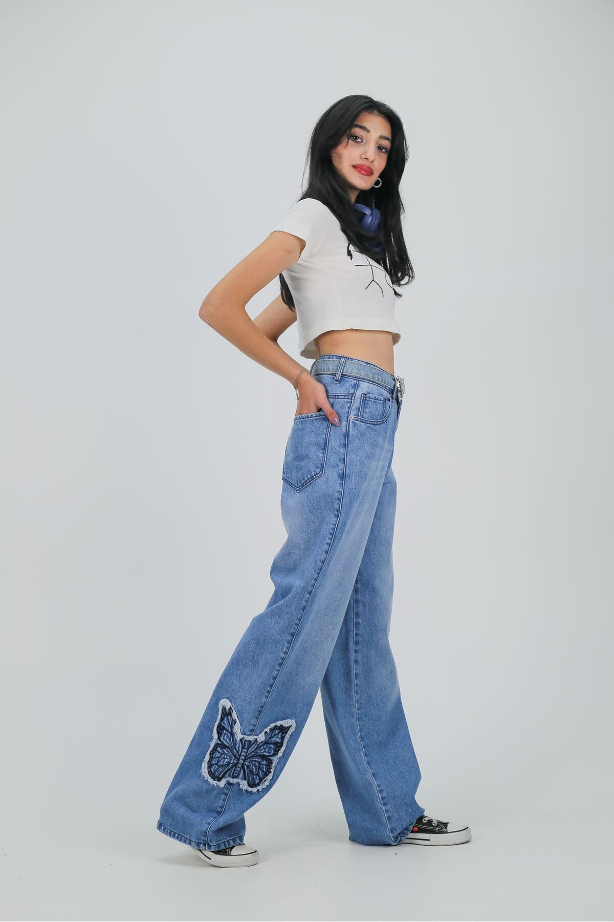 Touz Moda-Pantaloni largi cu model de fluturi Y2k 6