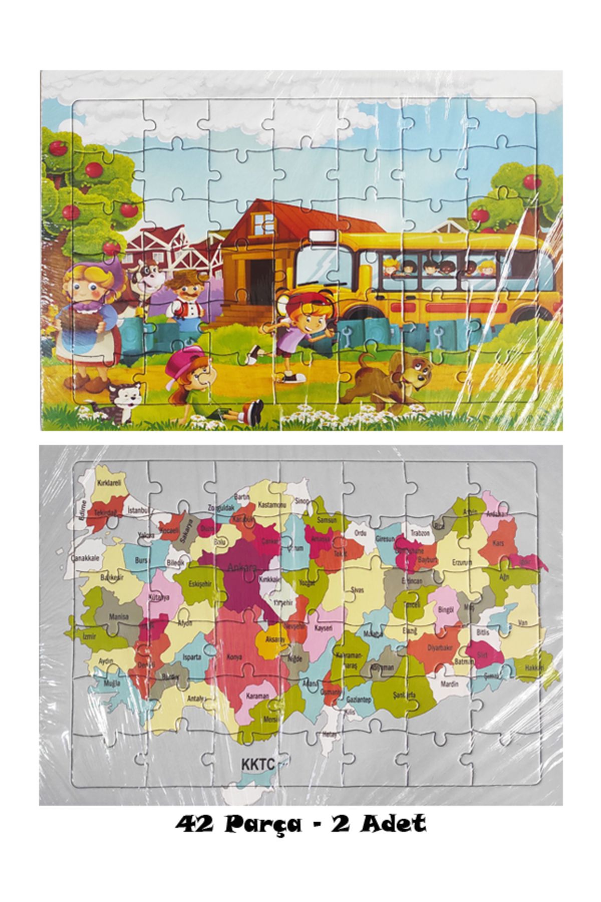 dudu kids 2 Adet 42 Parça Karton Yapboz Puzzle 4-5 Yaş - Okul Otobüsü ve Türkiye Haritası - 33x23 Cm - 4