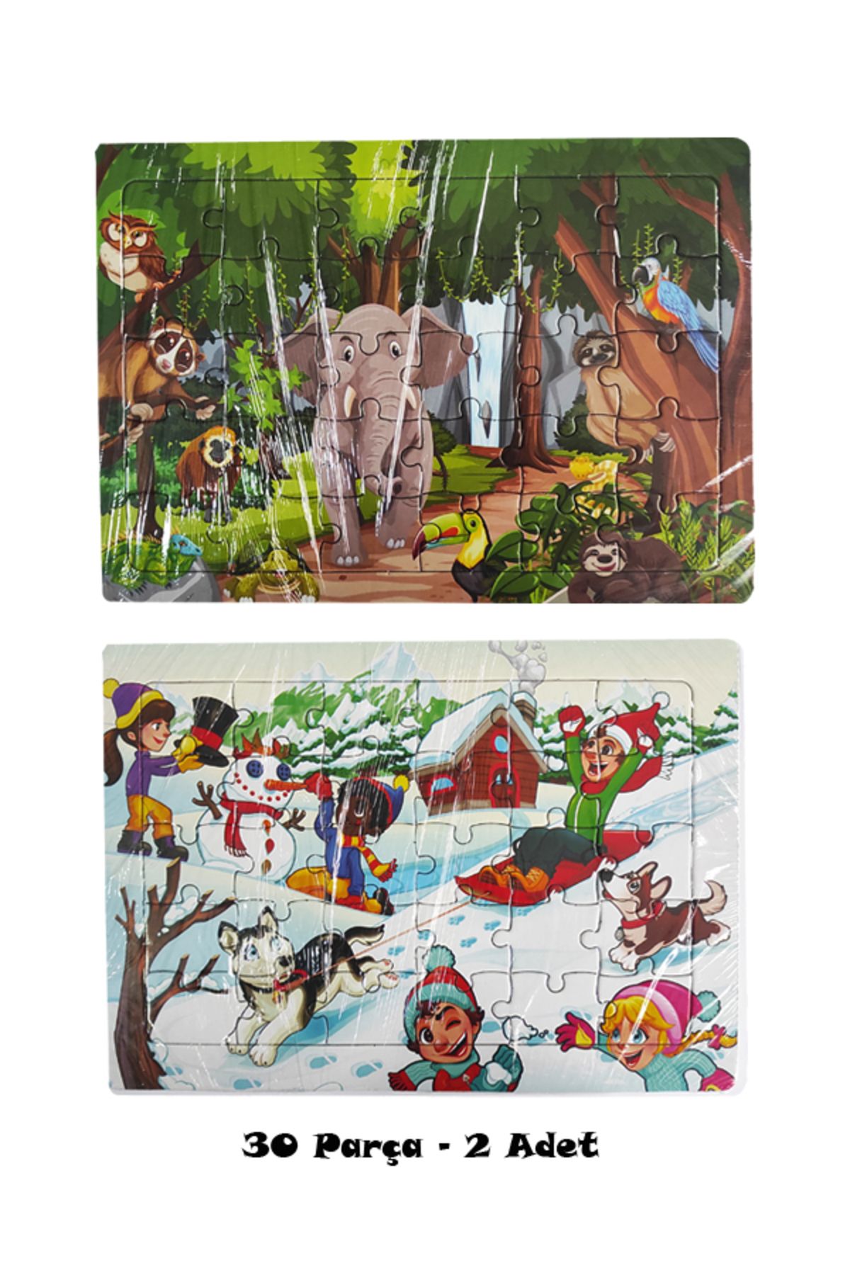 dudu kids 2 Adet 30 Parça Karton Yapboz Puzzle 4-5 Yaş - Orman ve Kar Tatili - 27x19 Cm -2