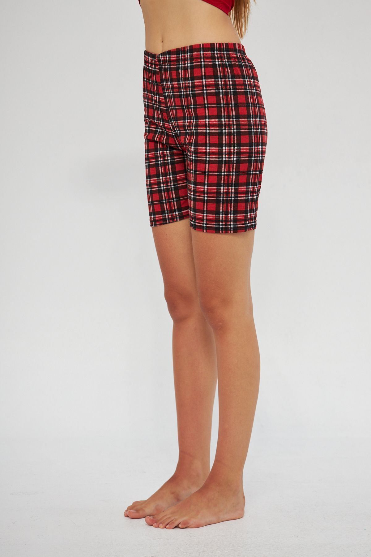 Oyga-Red Plaid Patterned Women's Pajamas - Seasonal, Elastic Waist, Casual Wear 6