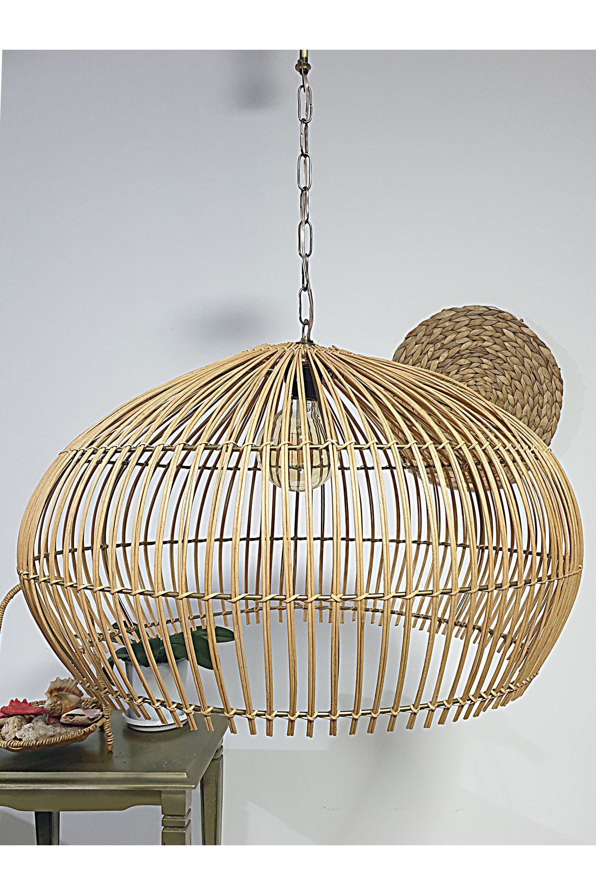 Turkish Belkıs Rattan Rattan Bambu Hasır Makrome Sarkıt Avize çap 50 cm