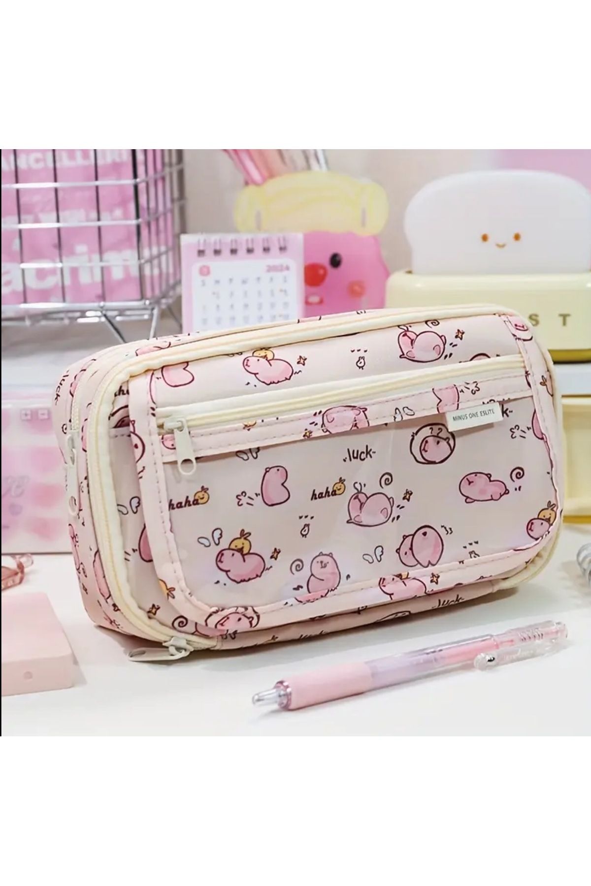 Kawai-Capybara Capybara Transparent Window Multi Compartment Large Capacity Pen Holder Pencil Case 2
