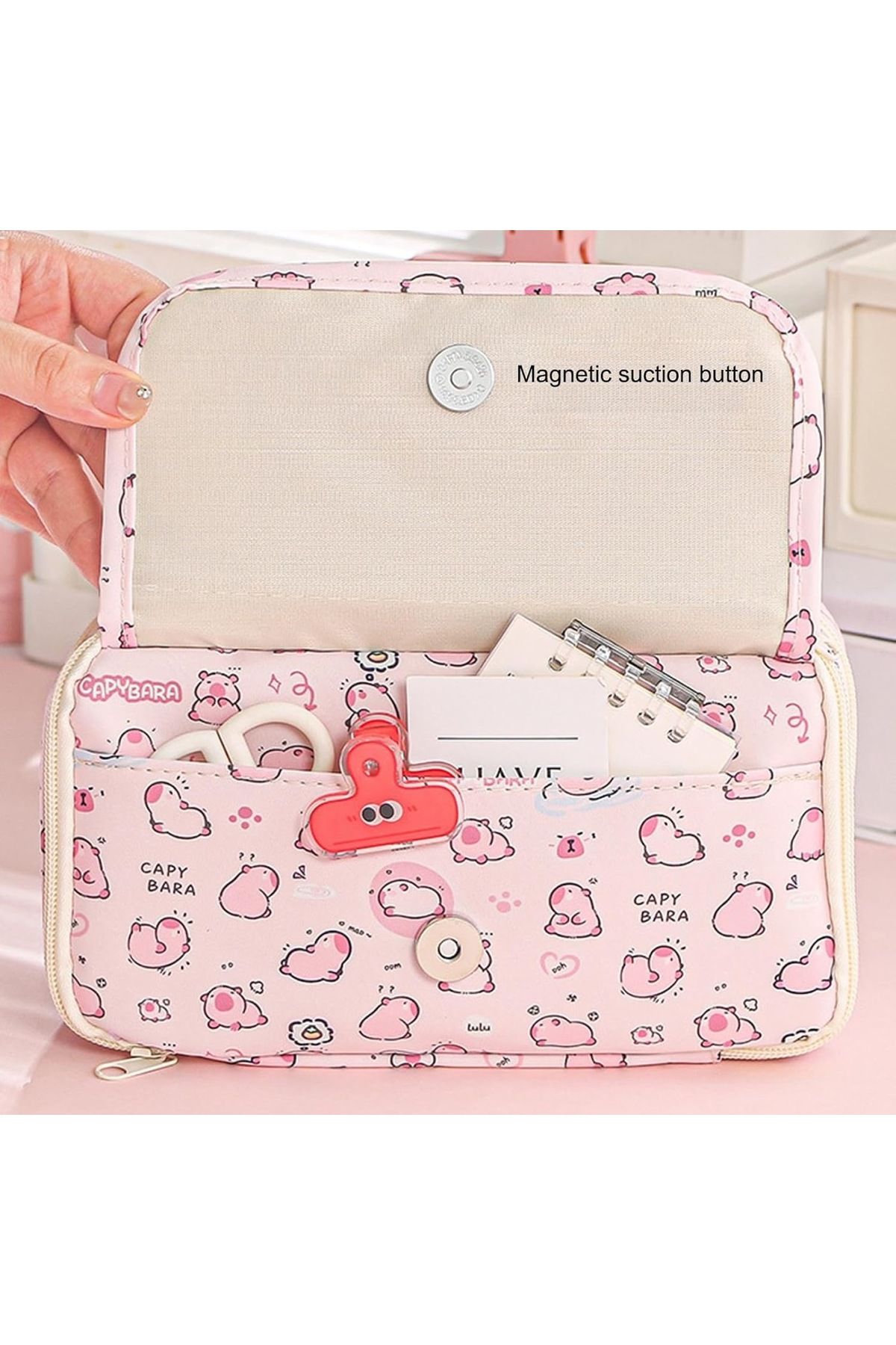 Kawai-Capybara Capybara Transparent Window Multi Compartment Large Capacity Pen Holder Pencil Case 3