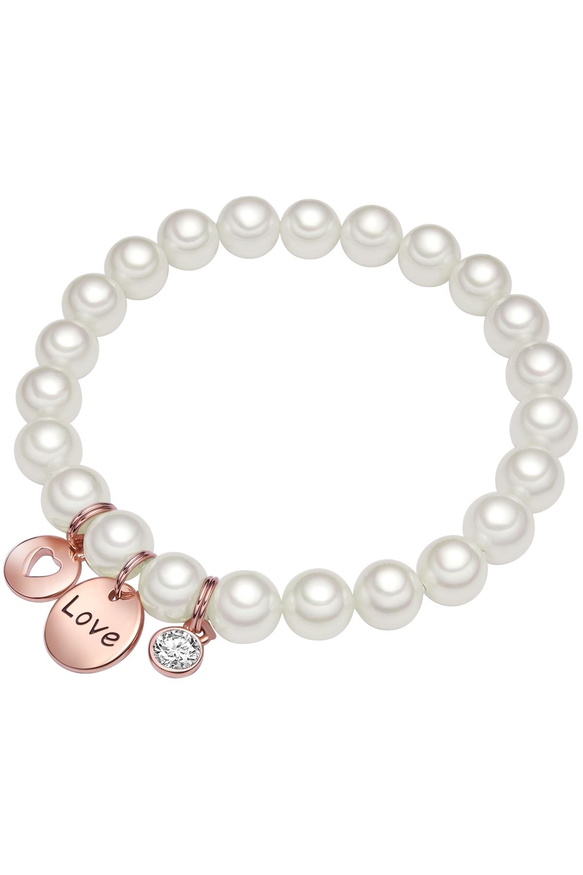 Lulu & Jane-Perlenarmband Armband Roségold Muschelkernperle Weiß Glaskristall Weiß 1