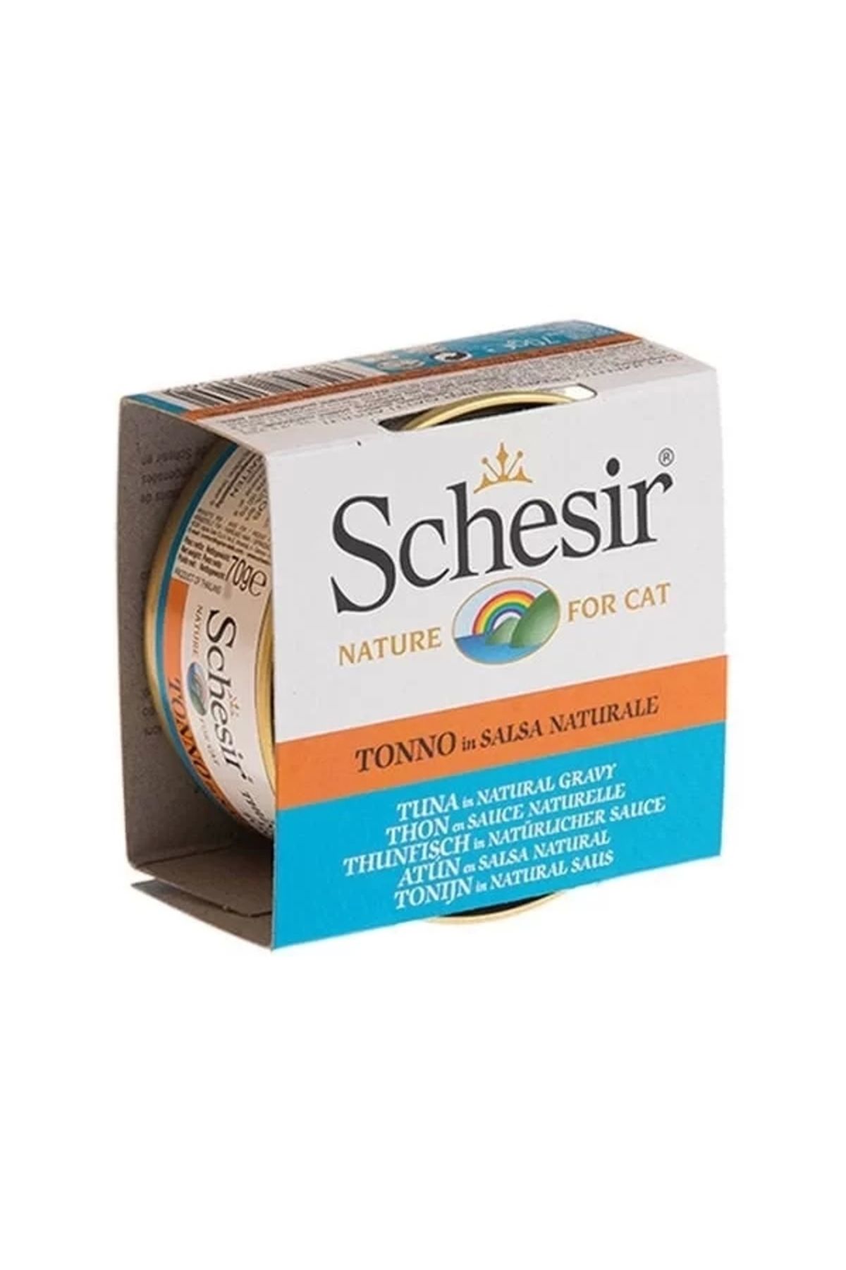 Schesir Broth Naturel Sauce Çipura ve Ton Balıklı Yetişkin Konserve Kedi Maması 70 Gr