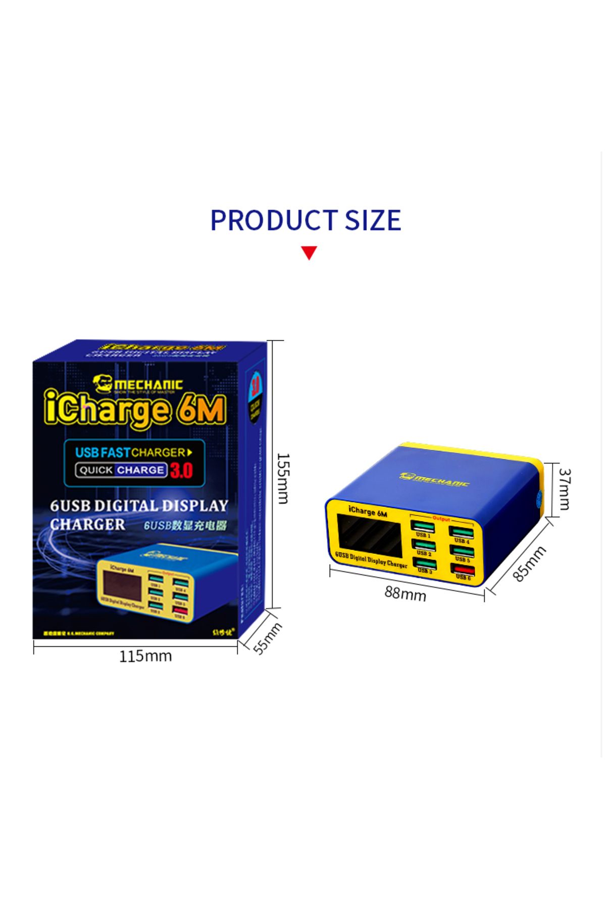 MECHANIC-US PLUG iCharge 6M USB 6-port charger fast charge smart digital display multi-port porous f 6