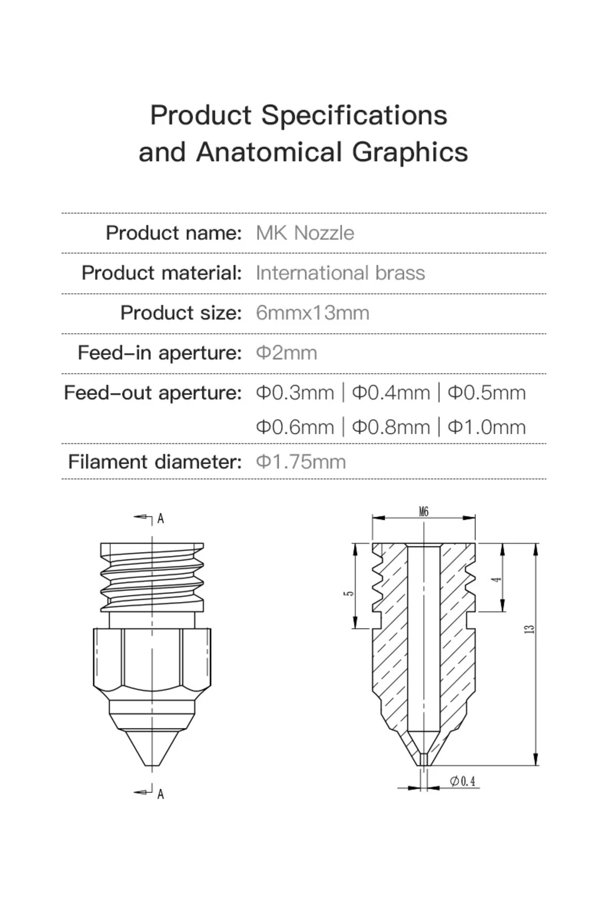 CREALITY 3D-0.4mm-5pcs Printer Nozzle 0.2/0.3/0.4/0.5/0.6/0.8mm Hotend Extruder Nozzles For Ender-3 5