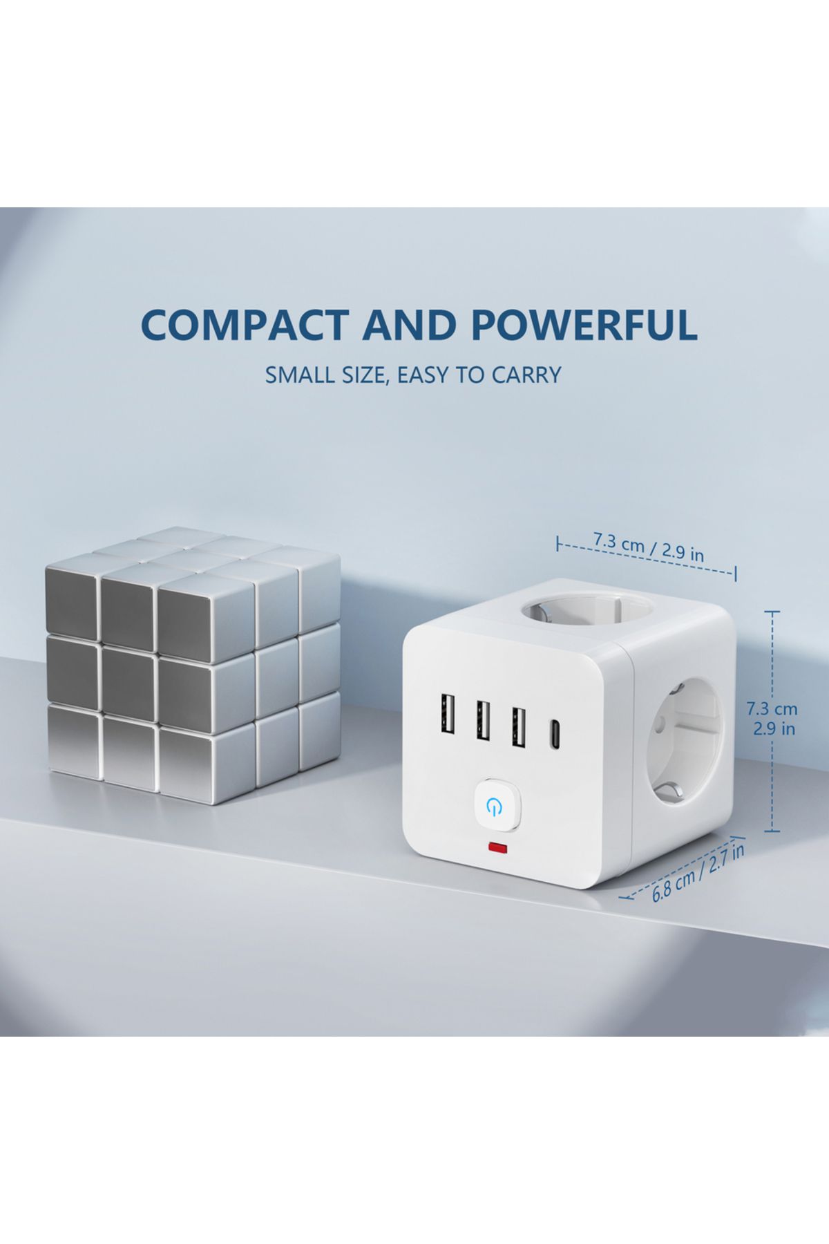 Choice-Eu Plug White 7-in-1 Eu Power Strip, Power Strip Surge Protector 3 Ac Outlets 3 Usb 1 Type-c, Deskto 6