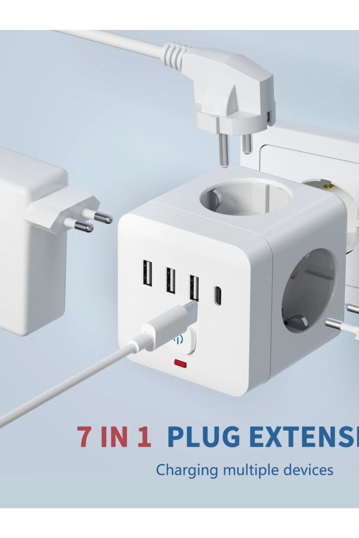 Choice-Eu Plug White 7-in-1 Eu Power Strip, Power Strip Surge Protector 3 Ac Outlets 3 Usb 1 Type-c, Deskto 8