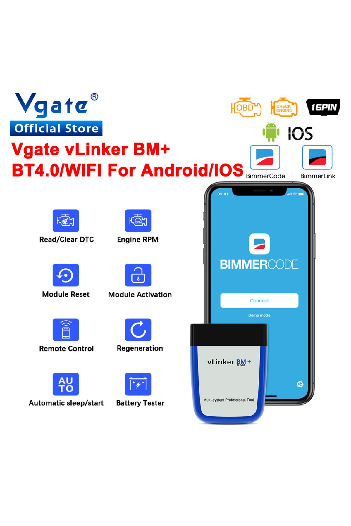 Vgate-vLinker BM ELM327 For BMW Scanner wifi Bluetooth 4.0 OBD2 OBD 2 Car Diagnostic Auto Scan To... 2
