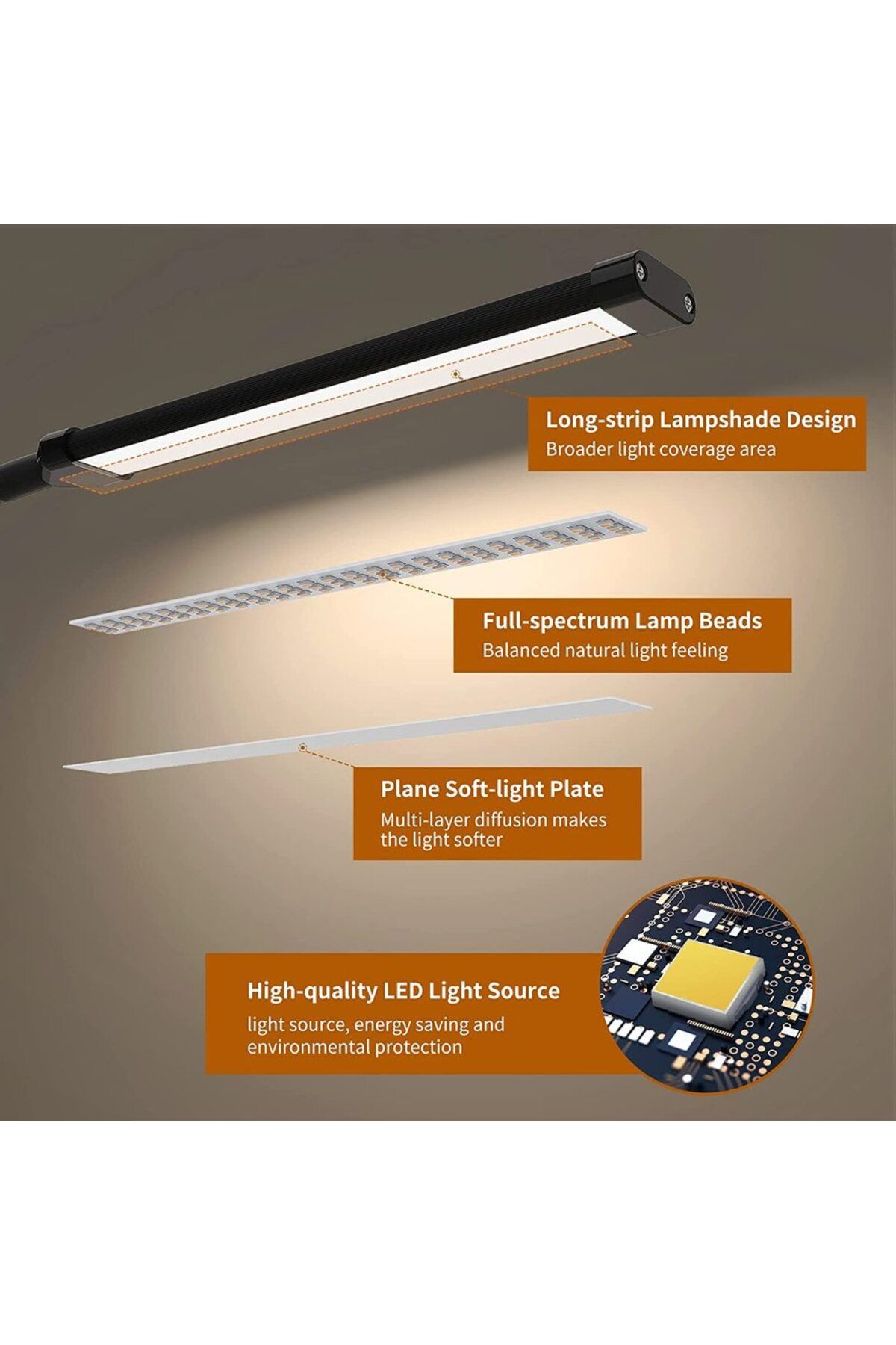 Choice-40cm Height 10W LED Desk Lamp with Clamp Dimmable Clip On Reading Light 10 Brightness Level 3 Lighti 5