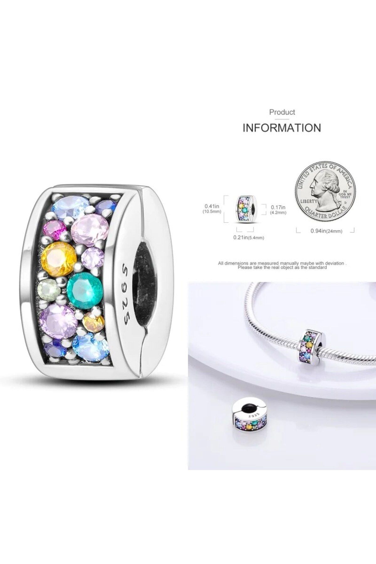 Choice-Silicone Spacer Beads 925 Sterling Silver Colorful Zircon Cat's Claw Charms Beads Fit Original Br... 7