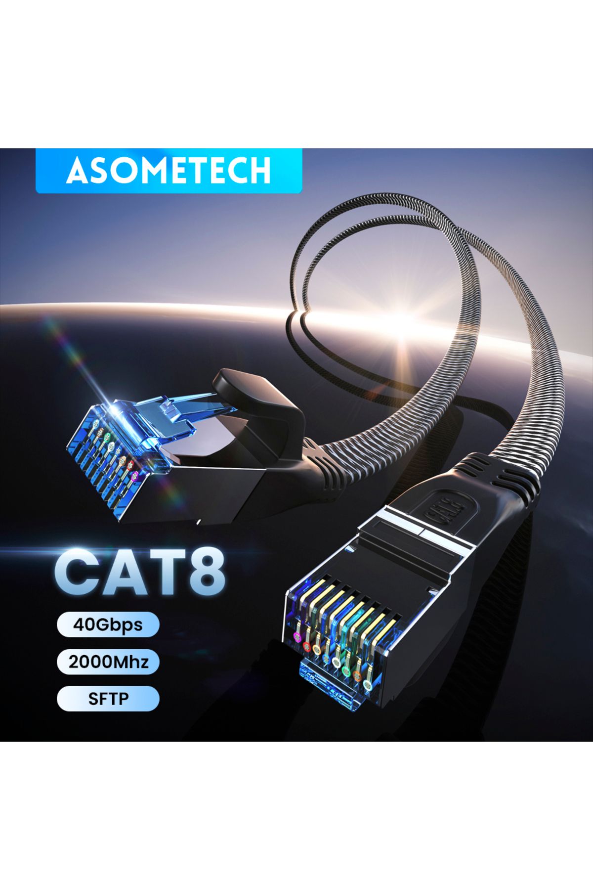 ASOMETECH-كابل إيثرنت Cat 8 بطول 1 متر بسرعة 40 جيجابت في الثانية للألعاب بسرعة عالية 2000 ميجاهرتز Sstp Cat 8 Ethernet Cable Rj45 Network For P 1