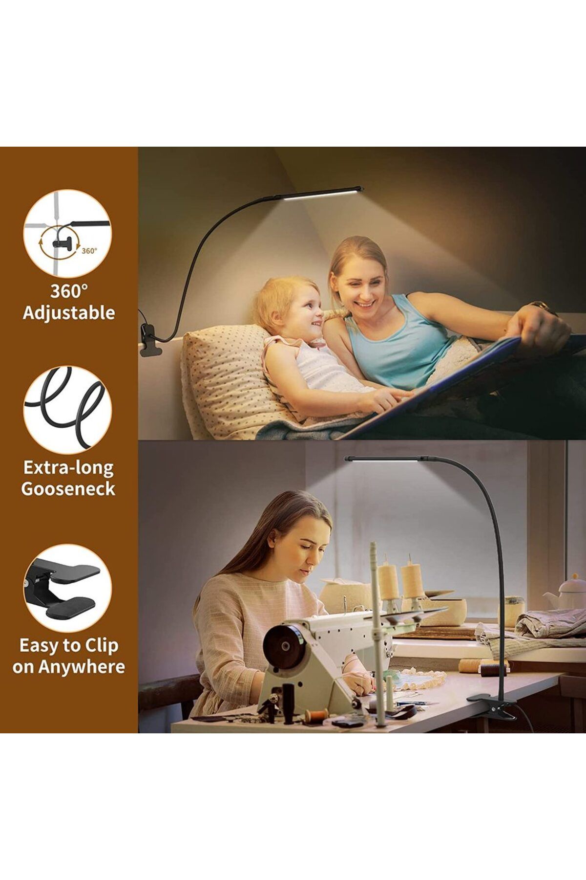 Choice-40cm Height 10W LED Desk Lamp with Clamp Dimmable Clip On Reading Light 10 Brightness Level 3 Lighti 6