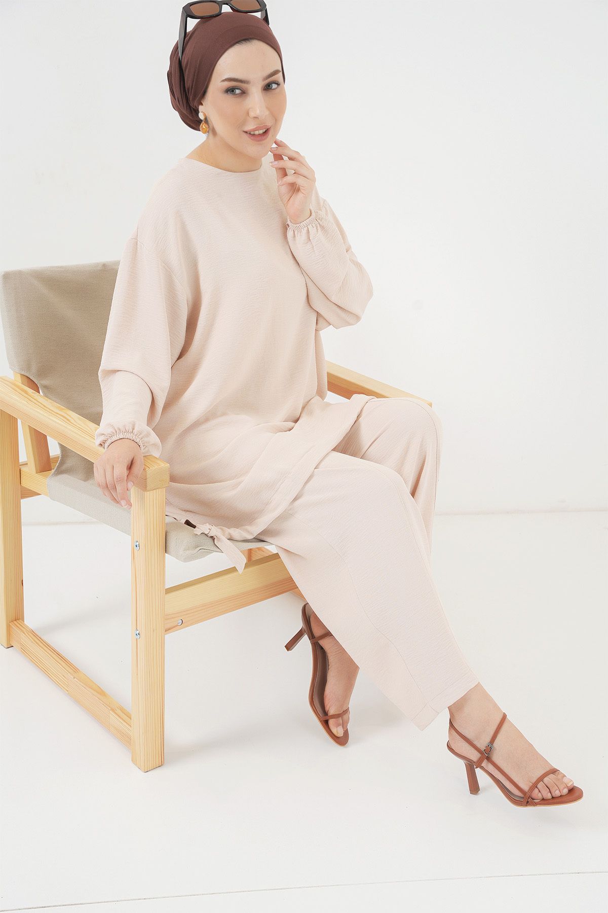 Bigdart-6682 Set tunică și pantaloni model crem 3