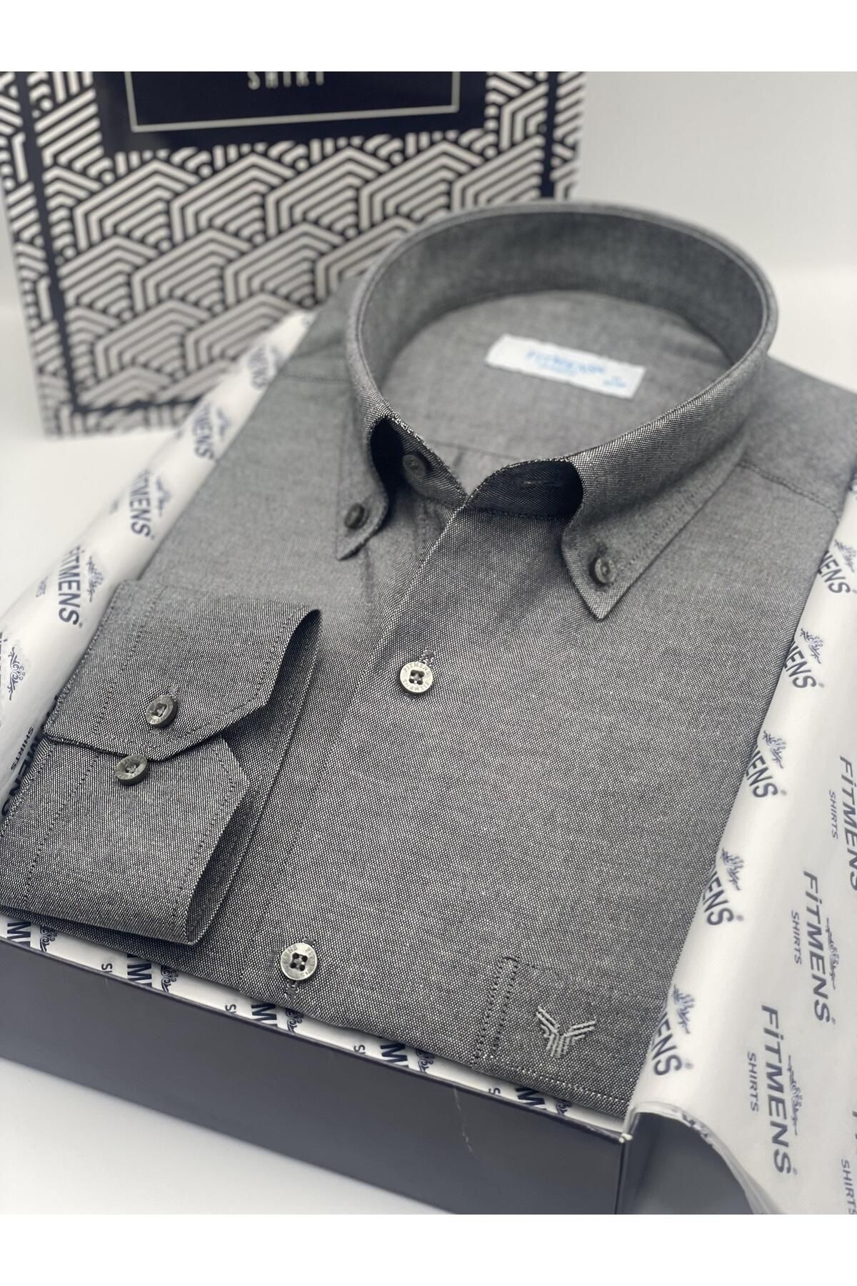 Fitmens-Classic Long Sleeve Cotton Easy to Iron Men's Shirt with Gift Box Fs- 003897   - Anthracite 2