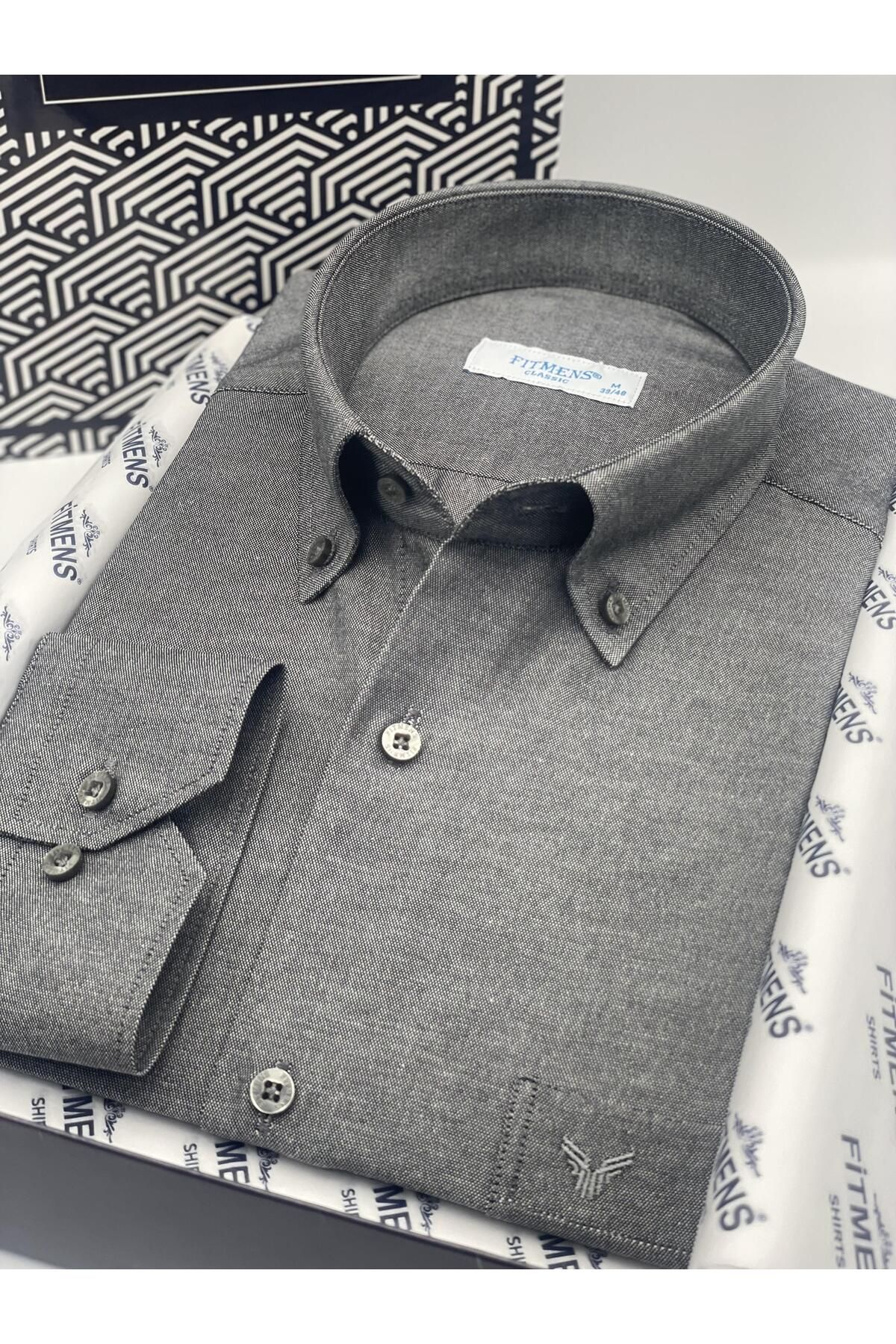 Fitmens-Classic Long Sleeve Cotton Easy to Iron Men's Shirt with Gift Box Fs- 003897   - Anthracite 3